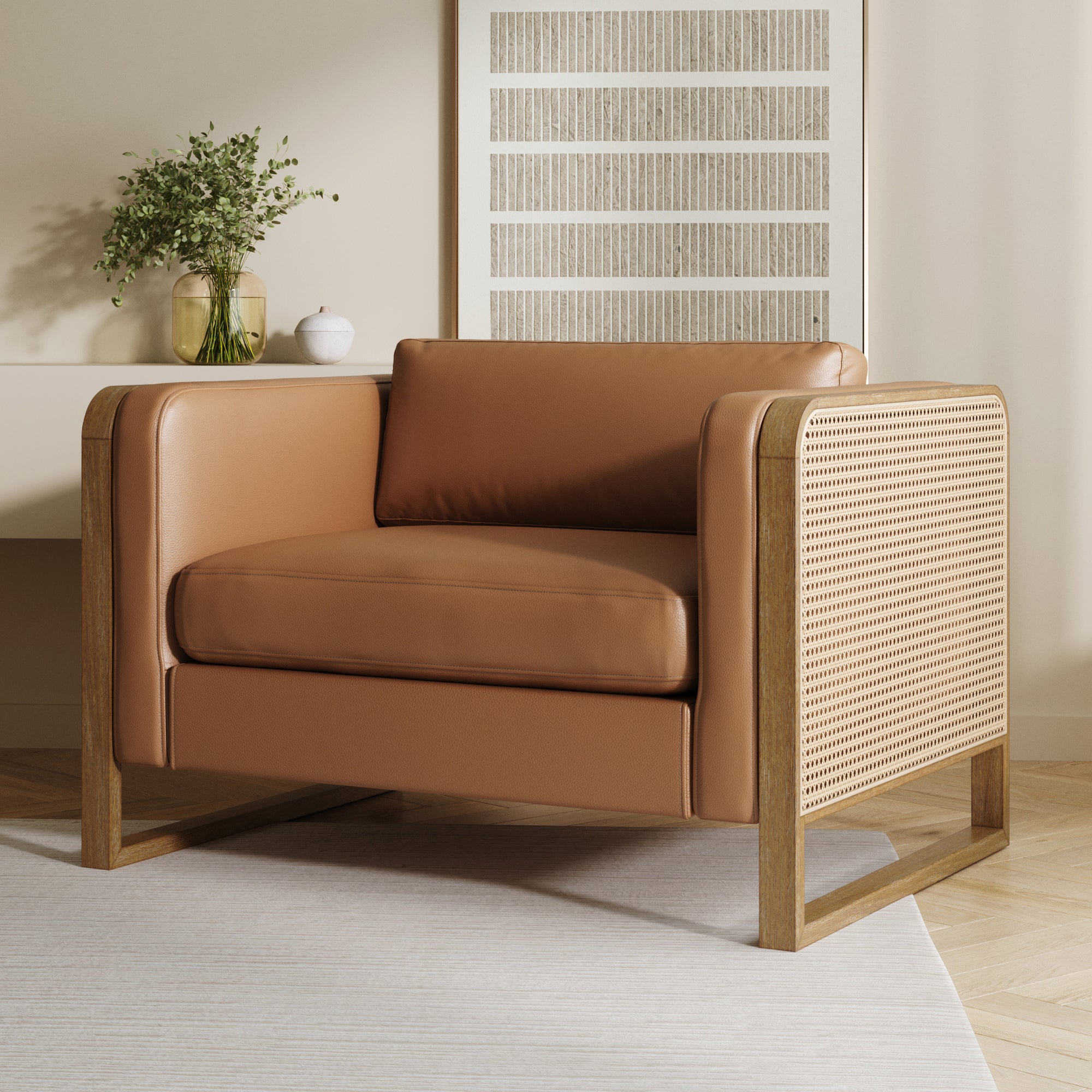 Madison Boho Solid Wood Accent Chair with Rattan Arm Nathan James