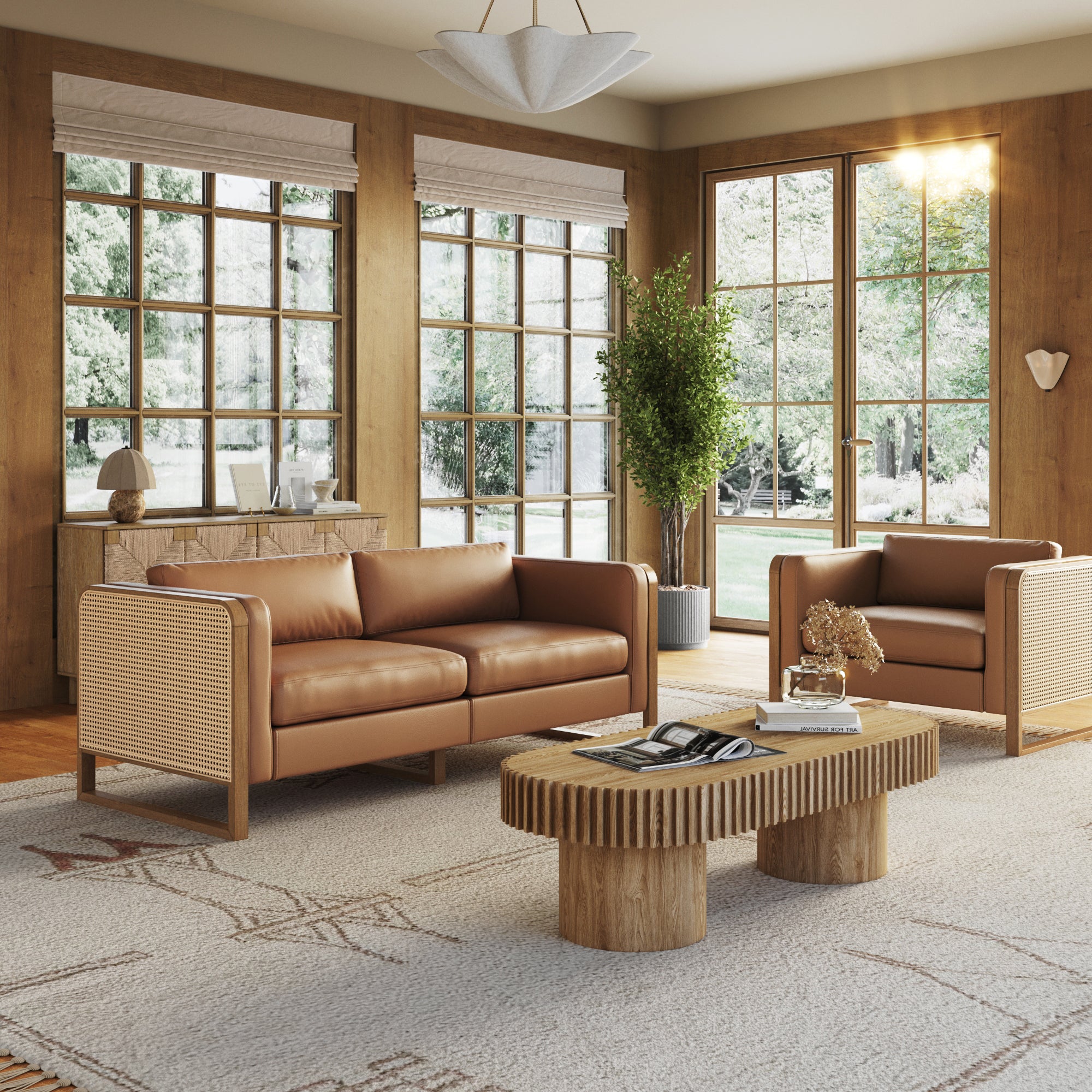 Madison Boho Solid Wood Accent Chair with Rattan Arm Nathan James