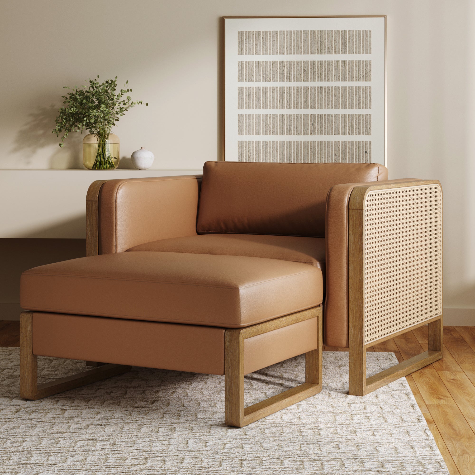 Madison Solid Wood Rattan Accent Chair with Ottoman Set Nathan James