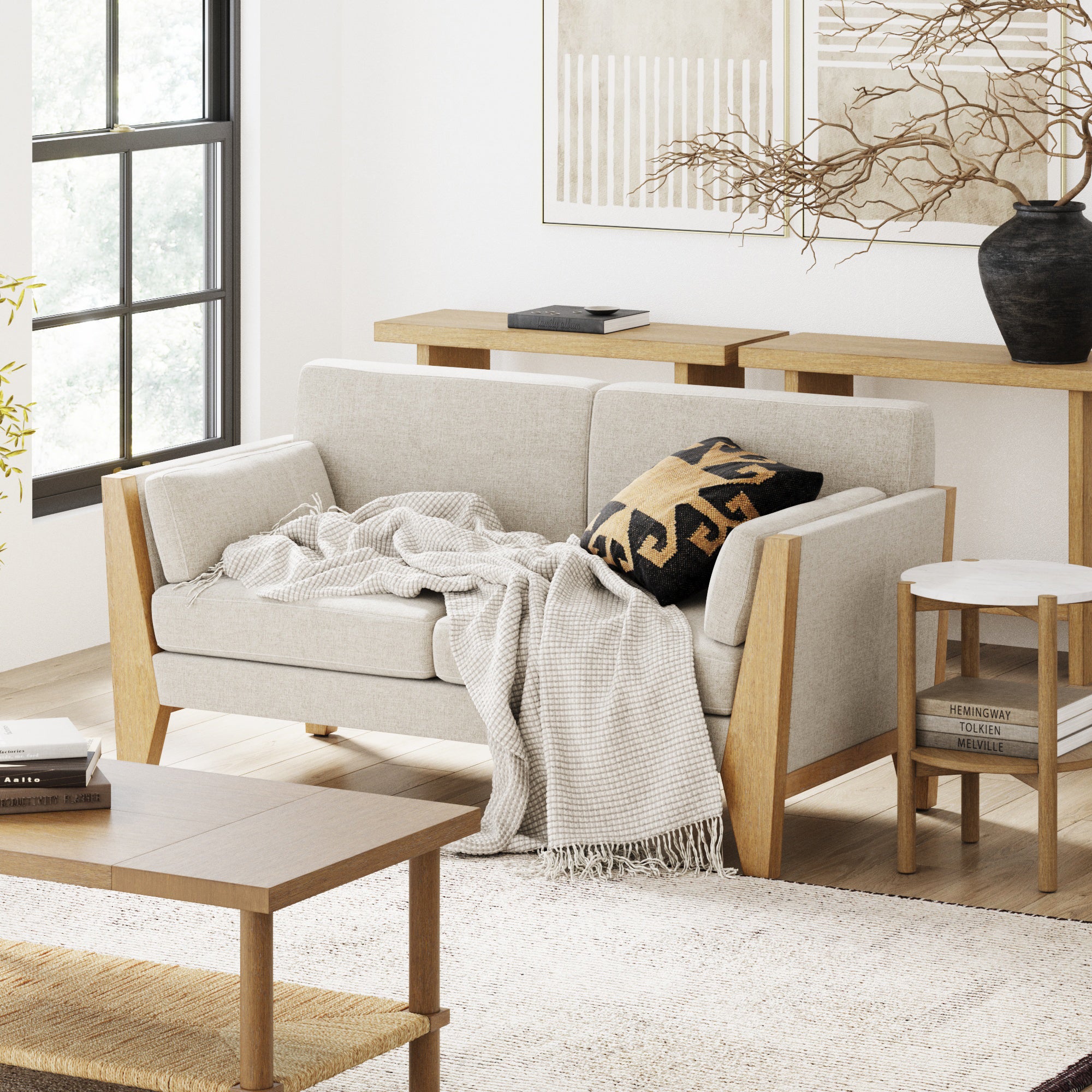 Ikea wooden 2024 frame sofa