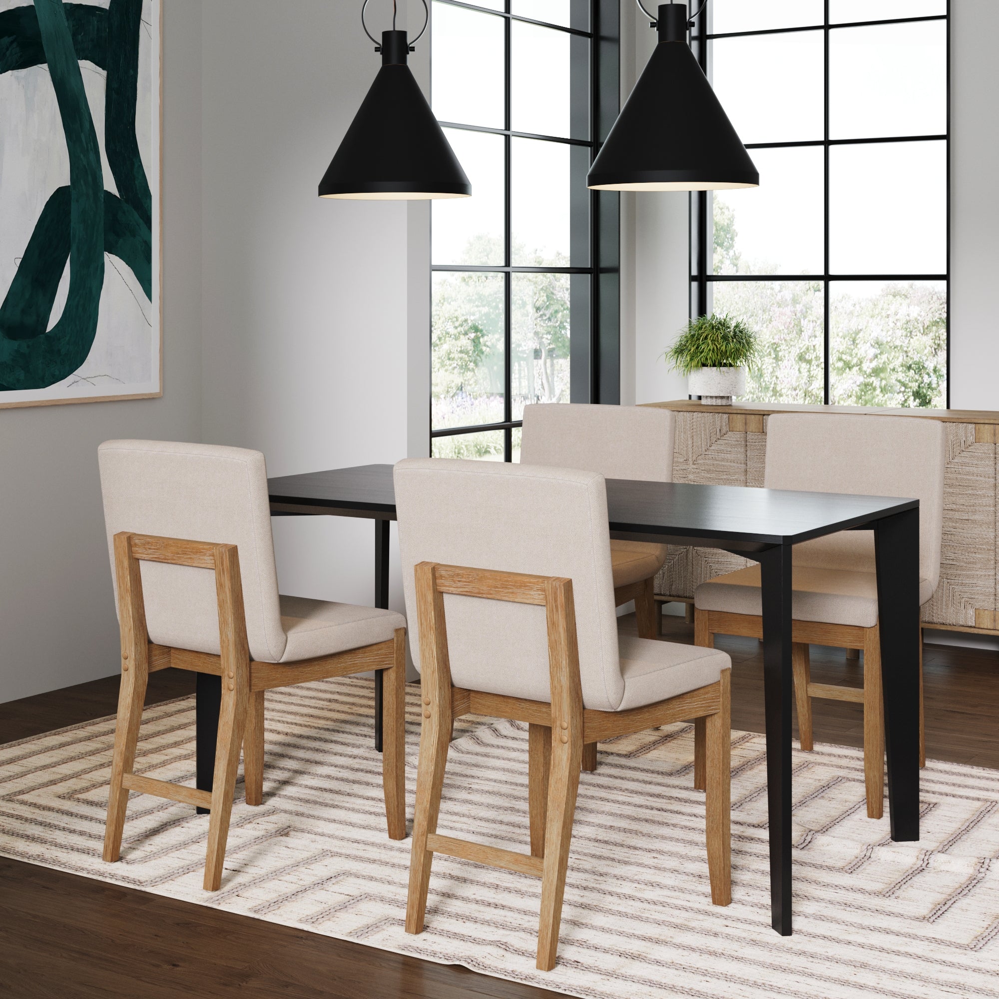 Wood Upholstered Dining Chair Brushed Light Brown Flax (Set of 2)