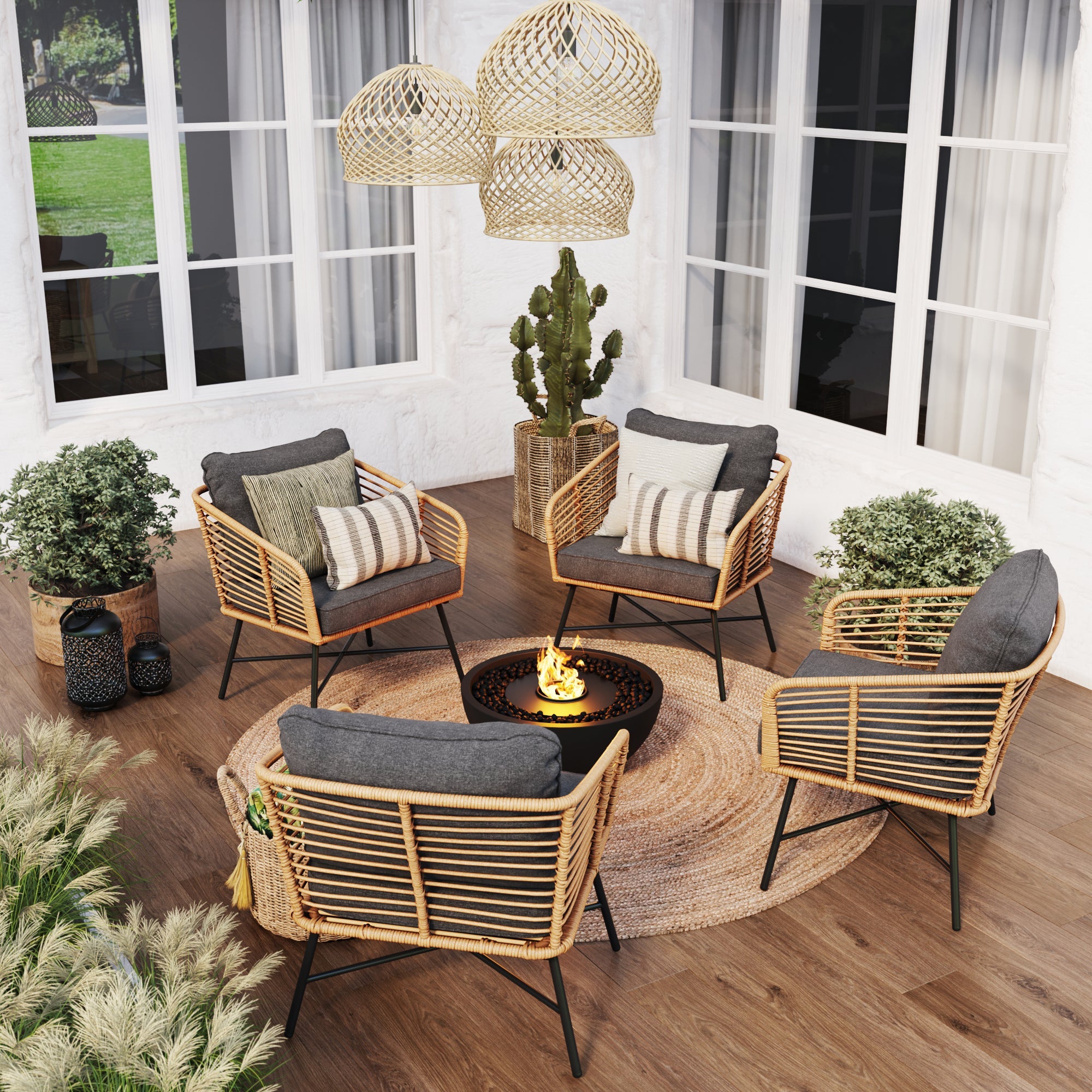 Wicker Outdoor Set of 4 Patio Arm Chairs