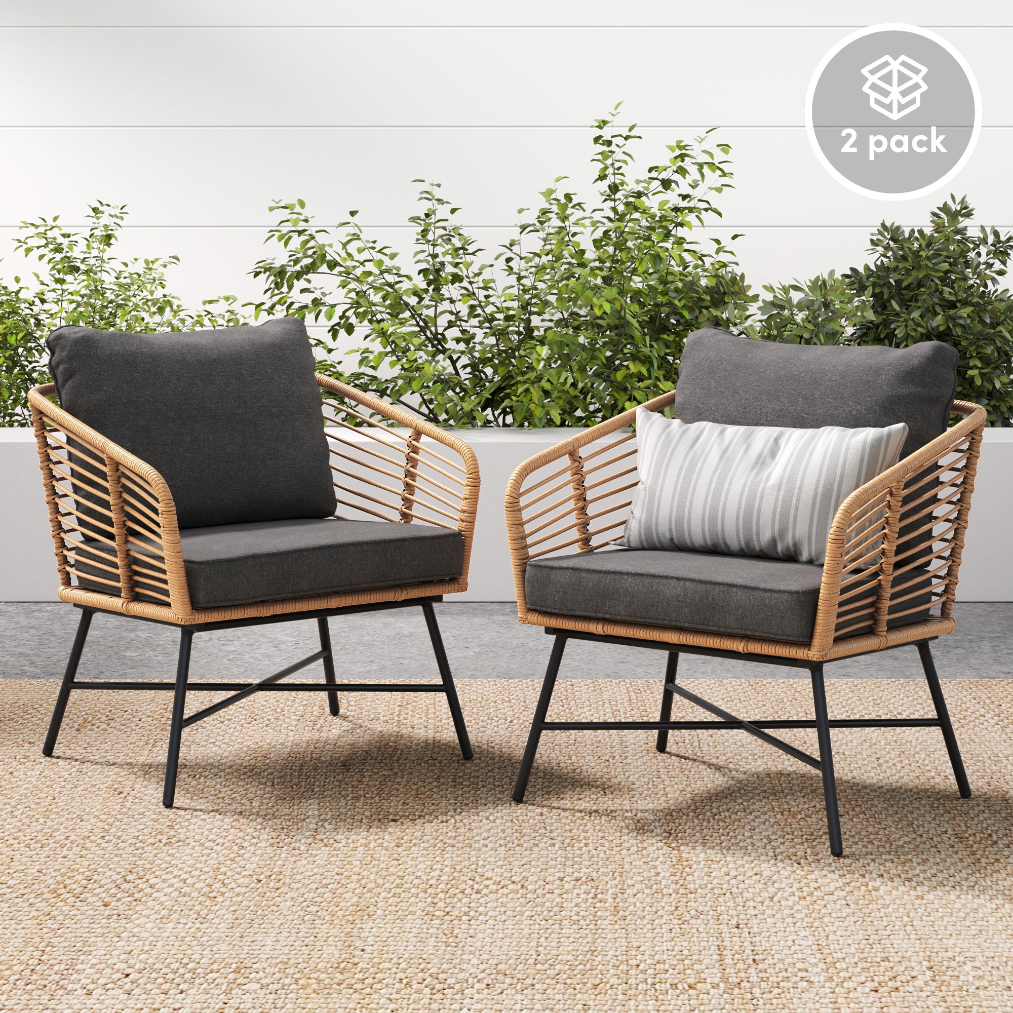 Wicker Outdoor Patio Cushioned Arm Chairs