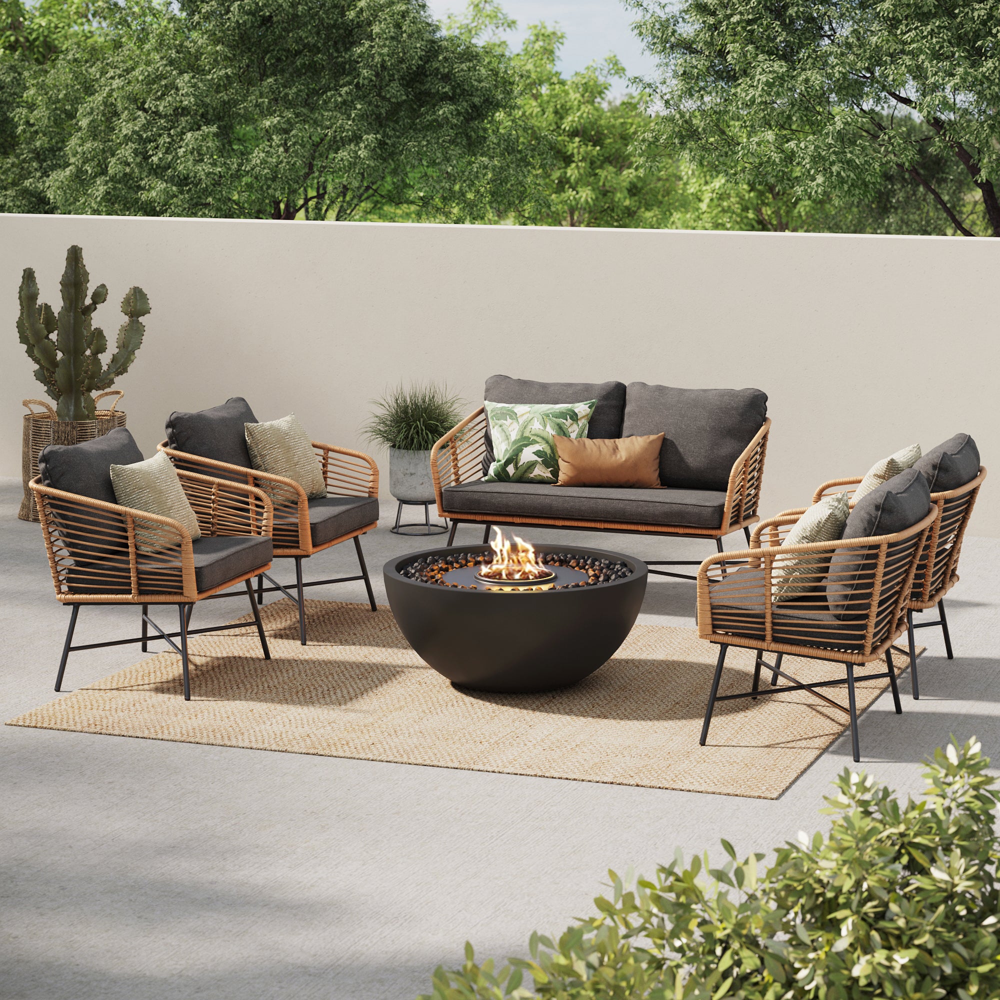 5 Piece Boho Wicker Outdoor Metal Patio Furniture Set Nathan James