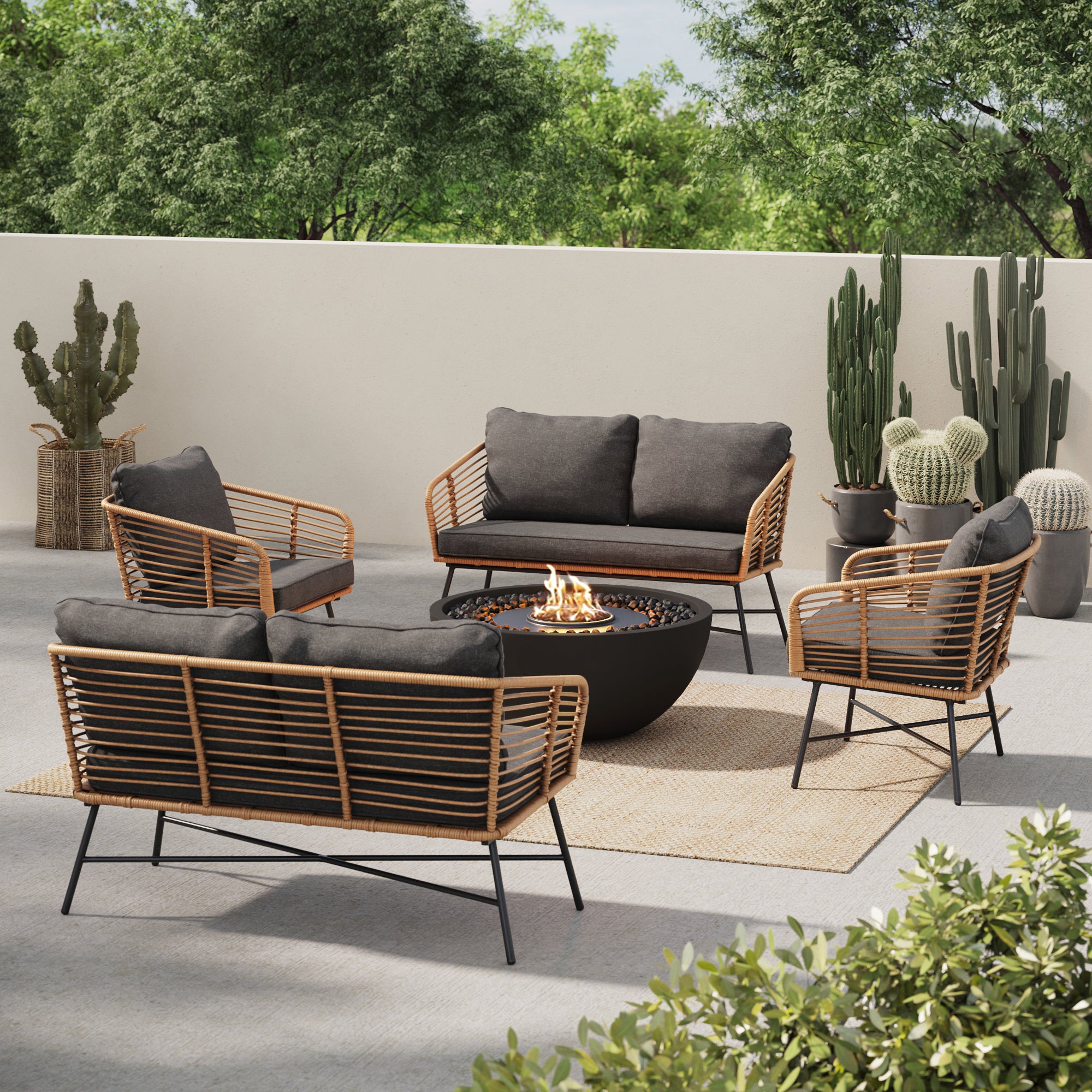Outdoor Wicker Set of 2 Couches & 2 Arm Chairs
