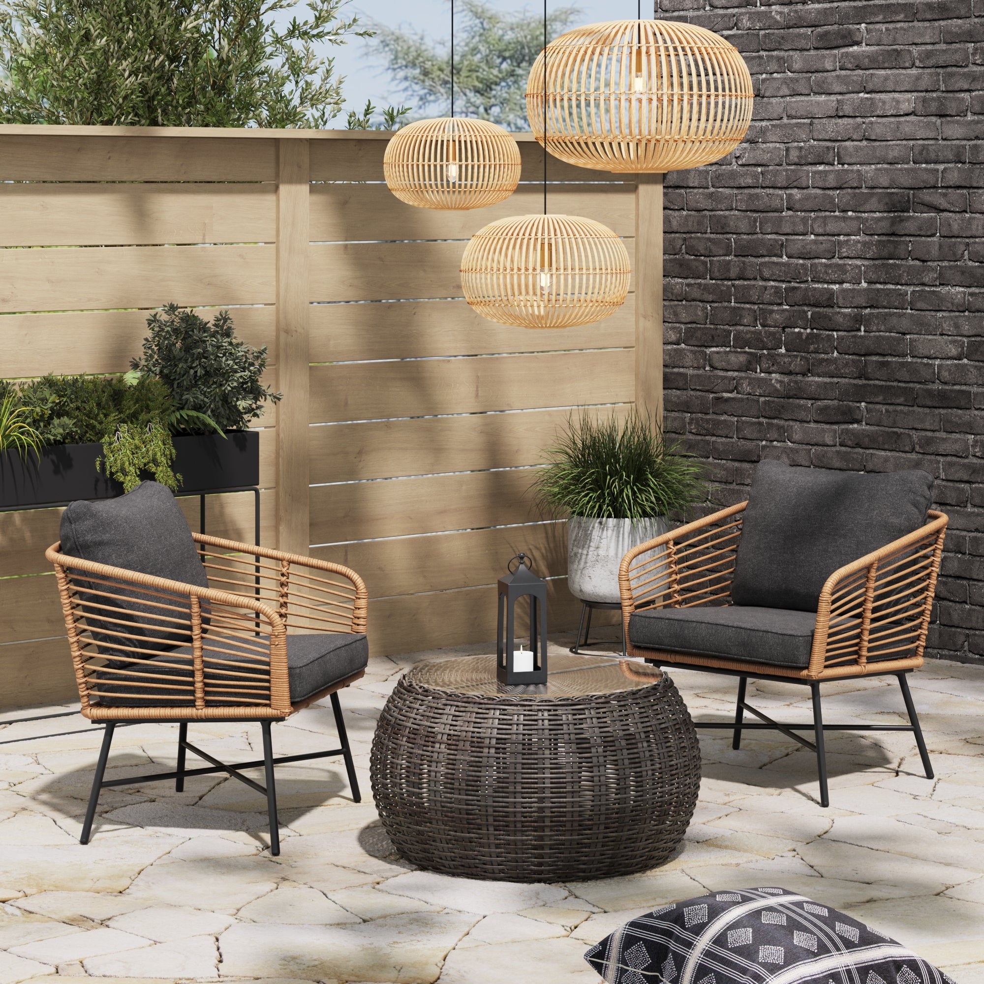Wicker Outdoor Patio Cushioned Arm Chairs
