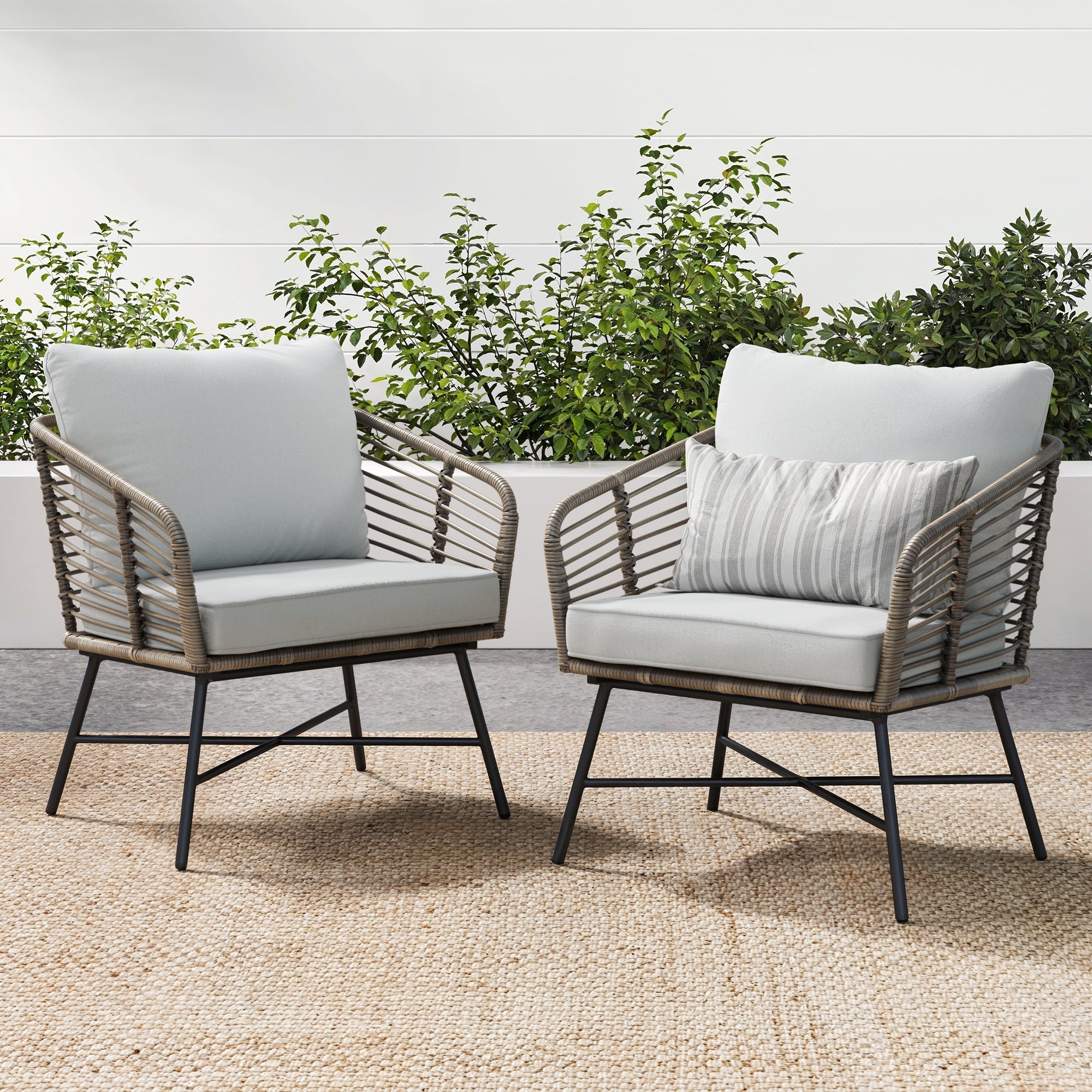 Wicker Outdoor Patio Arm Chairs Light Gray