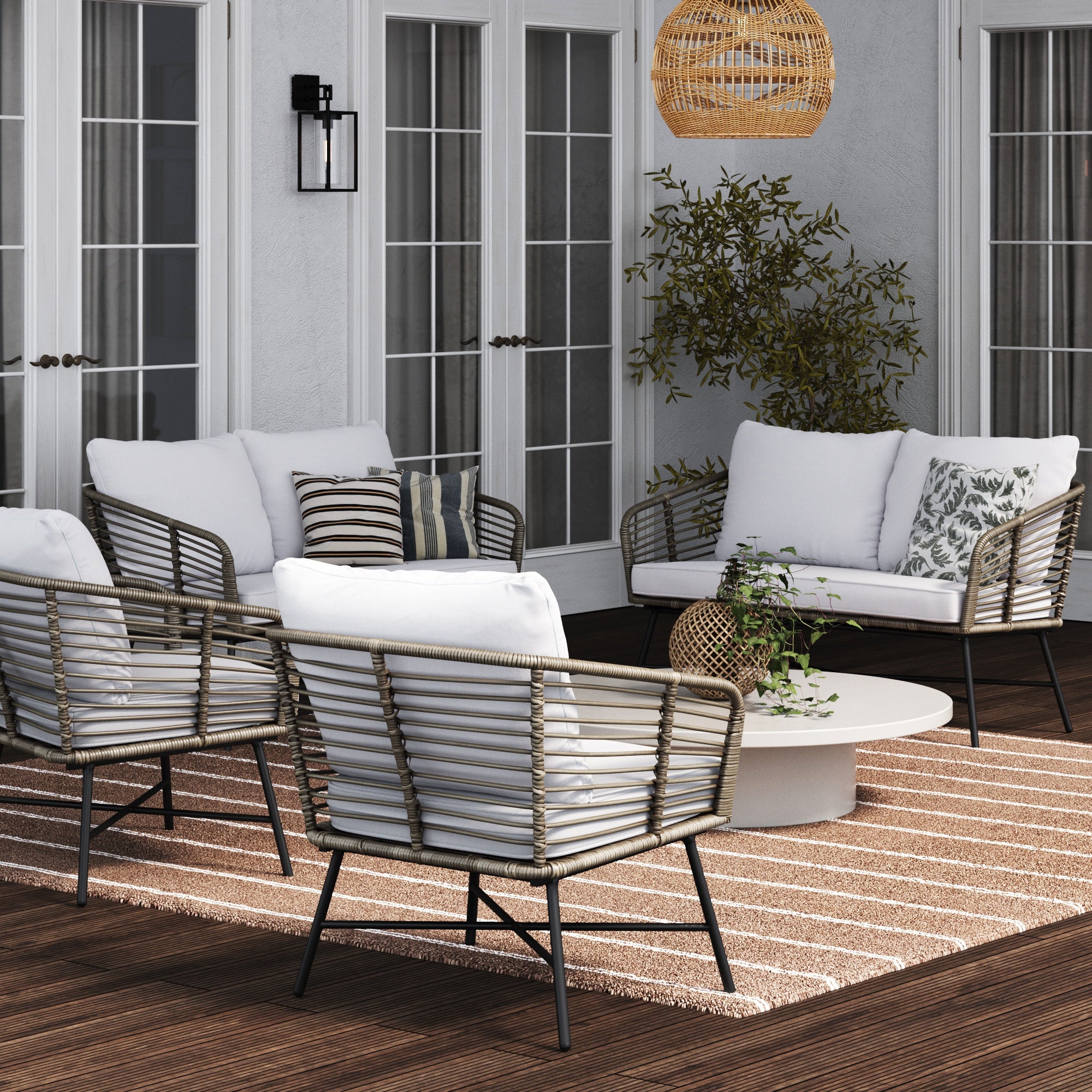 Set of 2 Outdoor Loveseats & 2 Chairs Light Gray