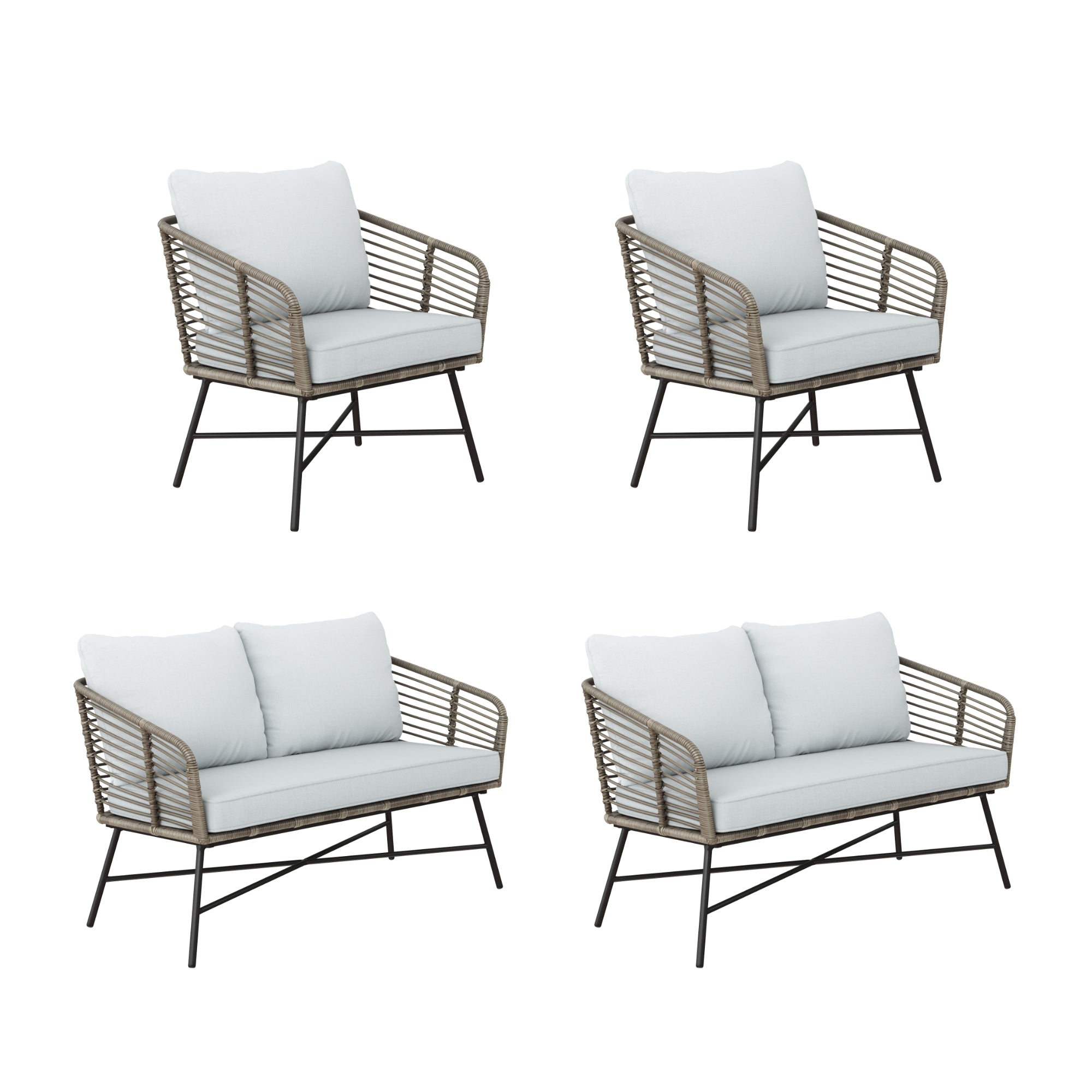 Set of 2 Outdoor Loveseats & 2 Chairs Light Gray