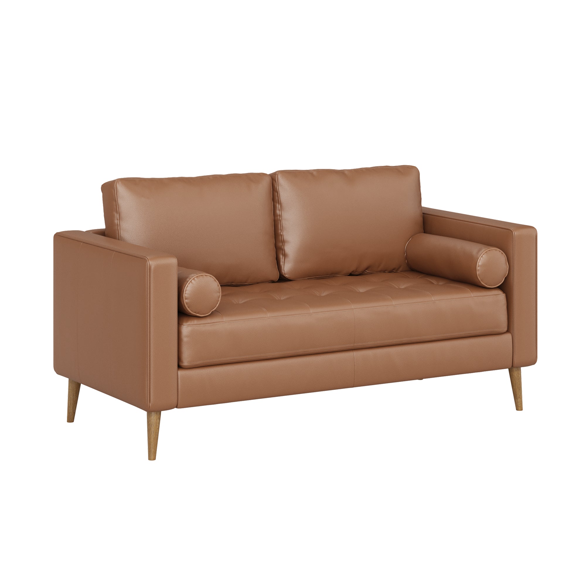 Mid-Century Tufted Leather Loveseat Sofa with Bench Seat