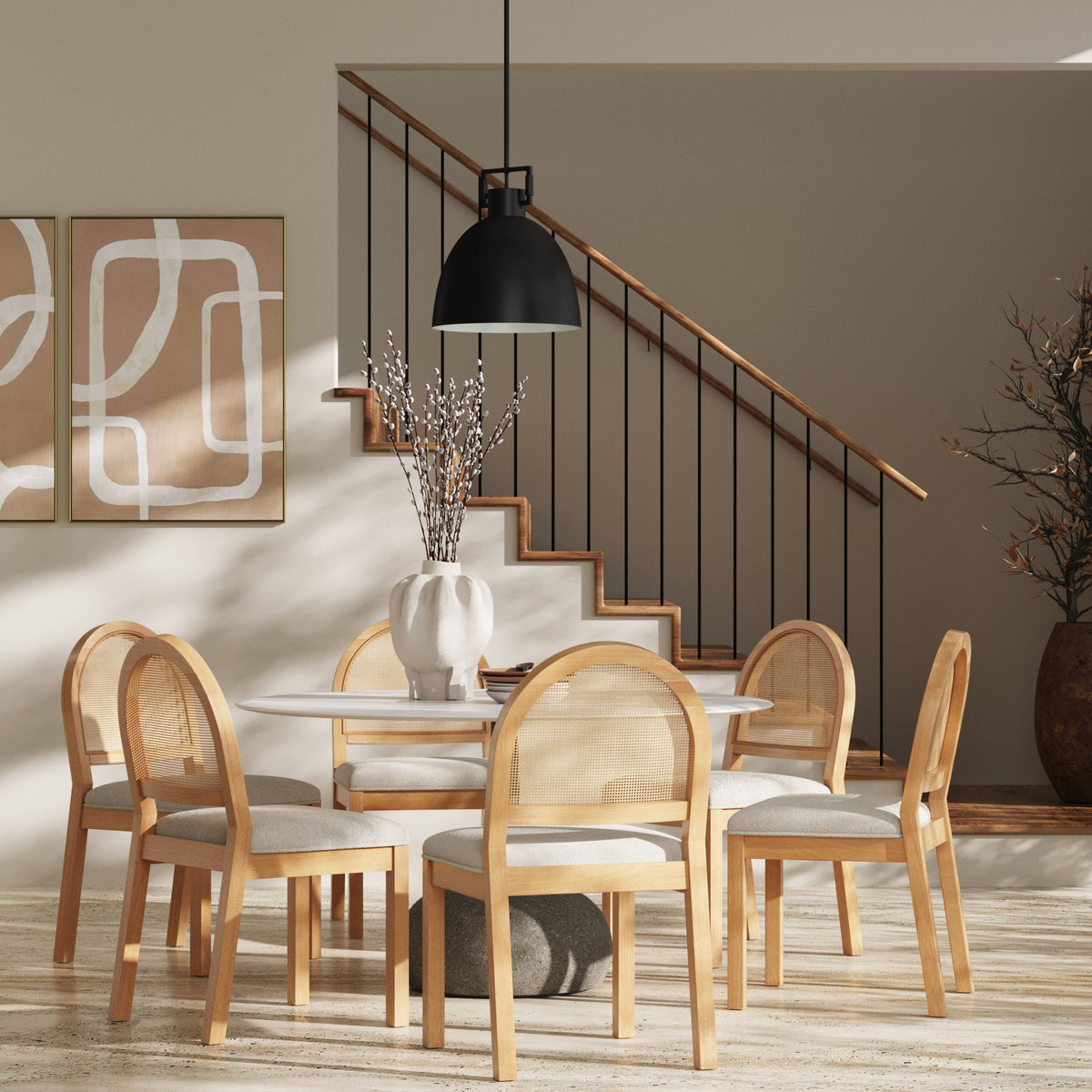 Bailey Bohemian Boucle & Rattan Dining Chair Set of 6 | Nathan James