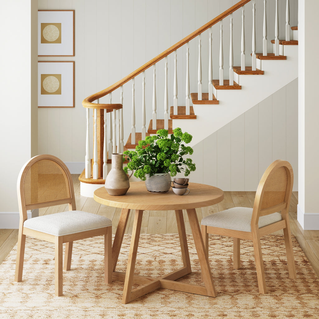 Boucle & Rattan Dining Chair Warm Pine