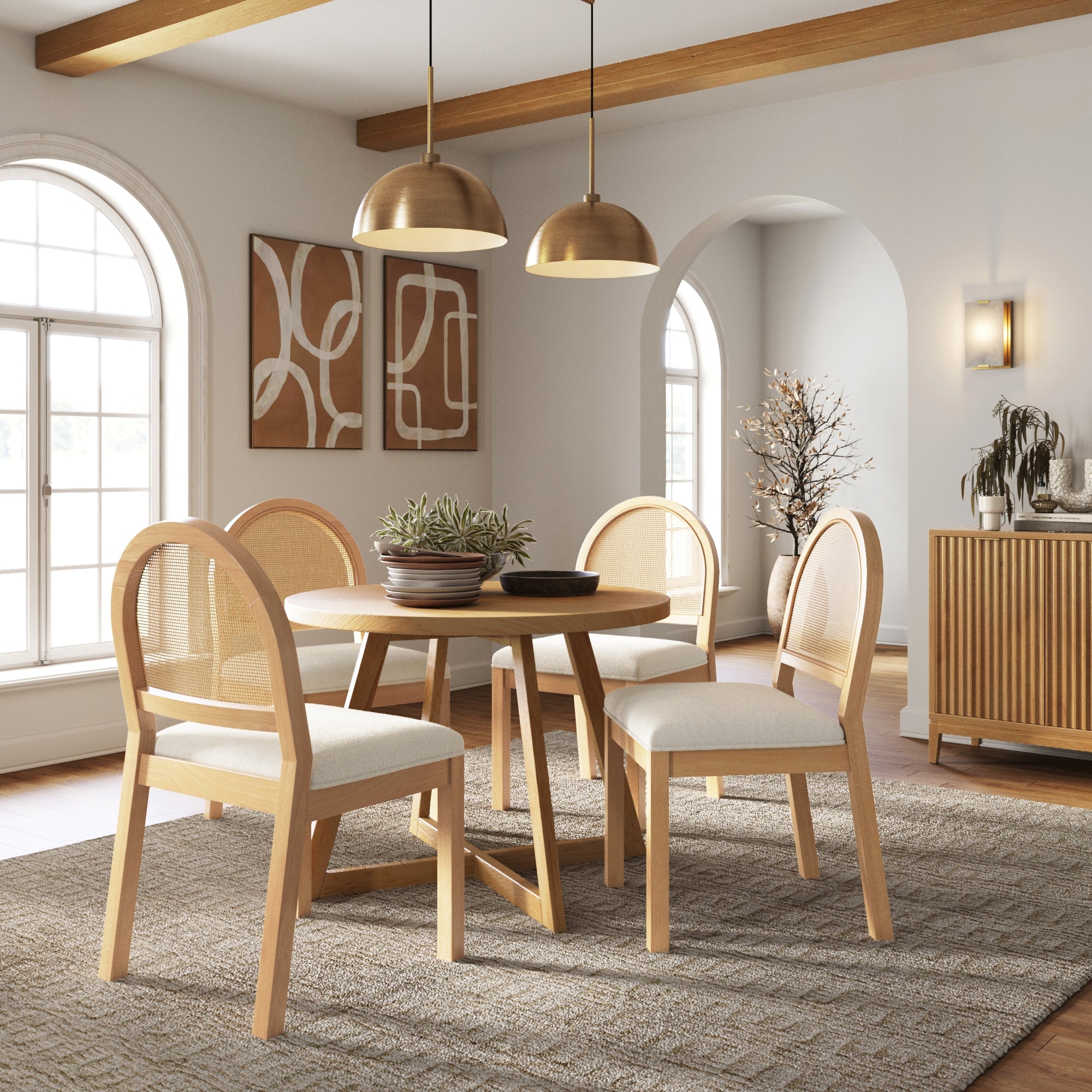 Pine 100 Inch Dining Bench Bailey Bohemian Boucle Rattan Dining