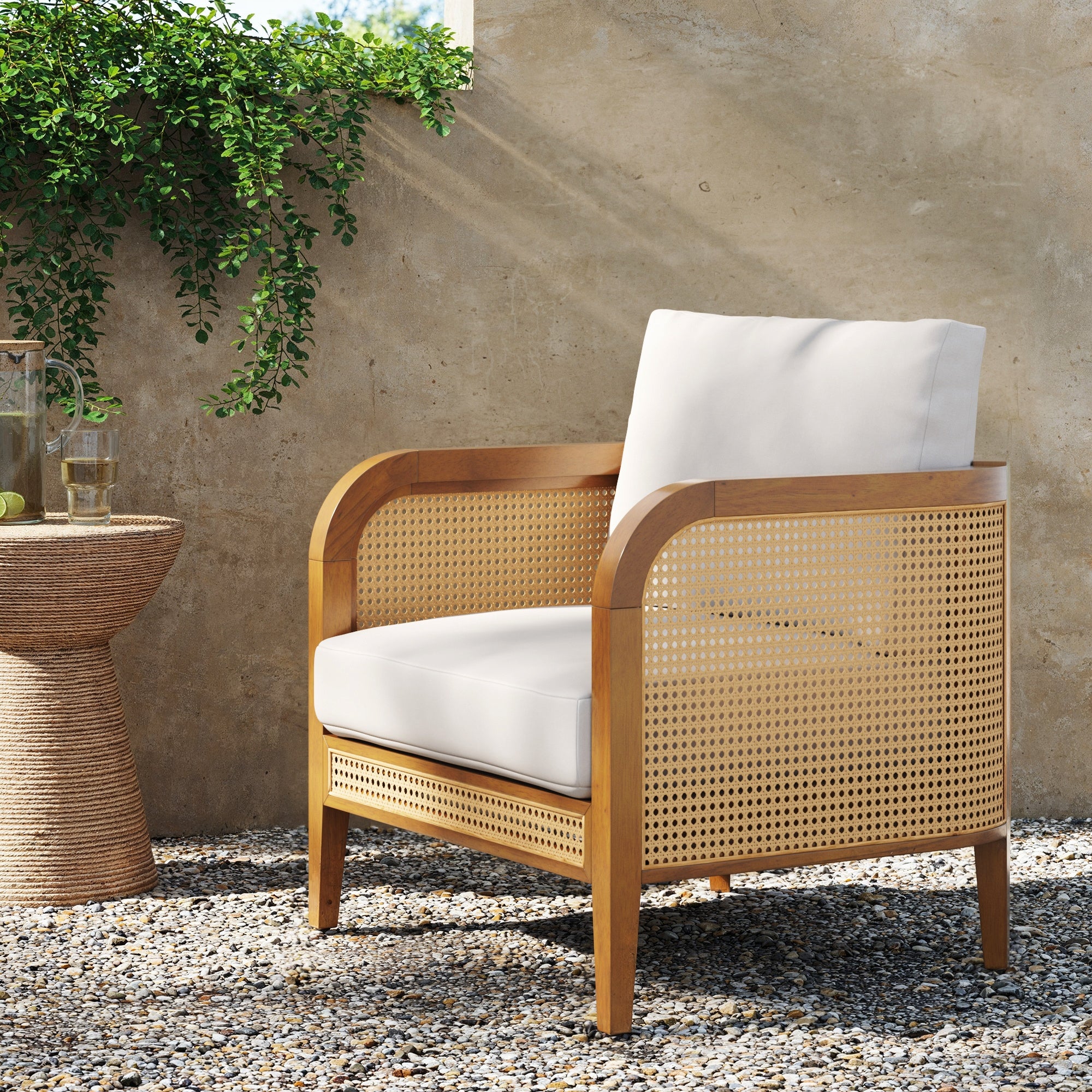 Set of 4 Rattan Outdoor Patio Arm Chairs