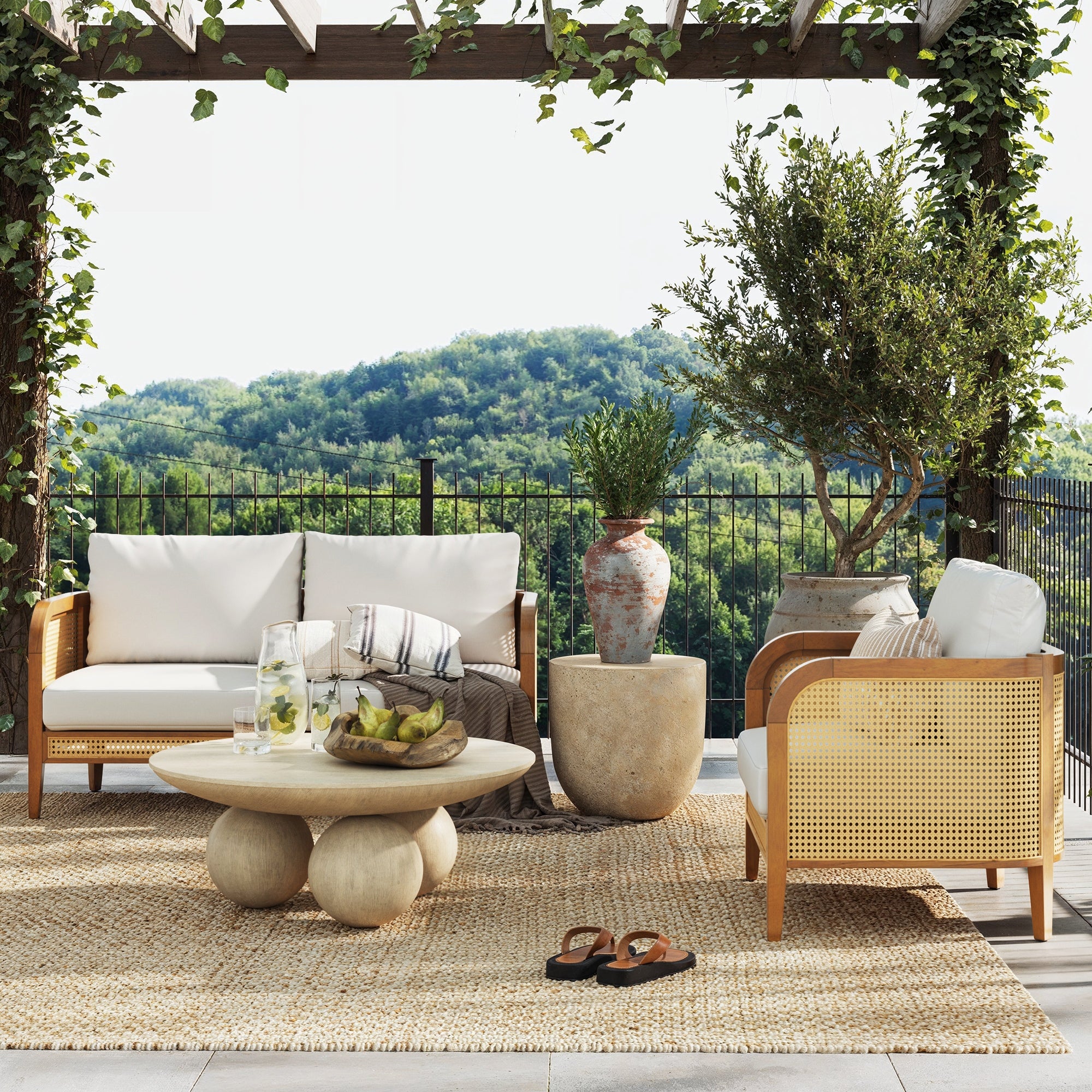 Set of 4 Rattan Outdoor Patio Arm Chairs