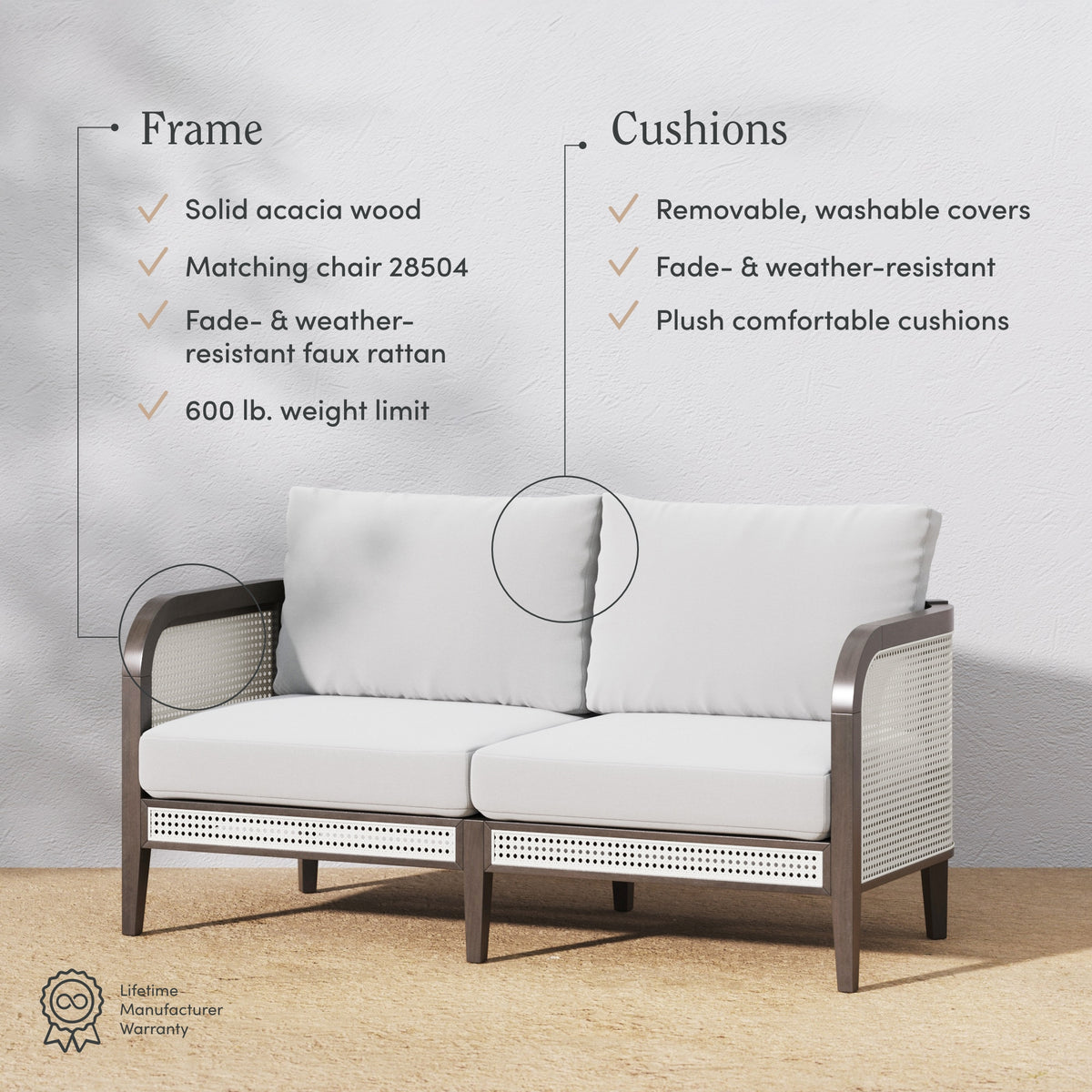 Rattan Outdoor Patio Loveseat & 2 Arm Chairs Graphite