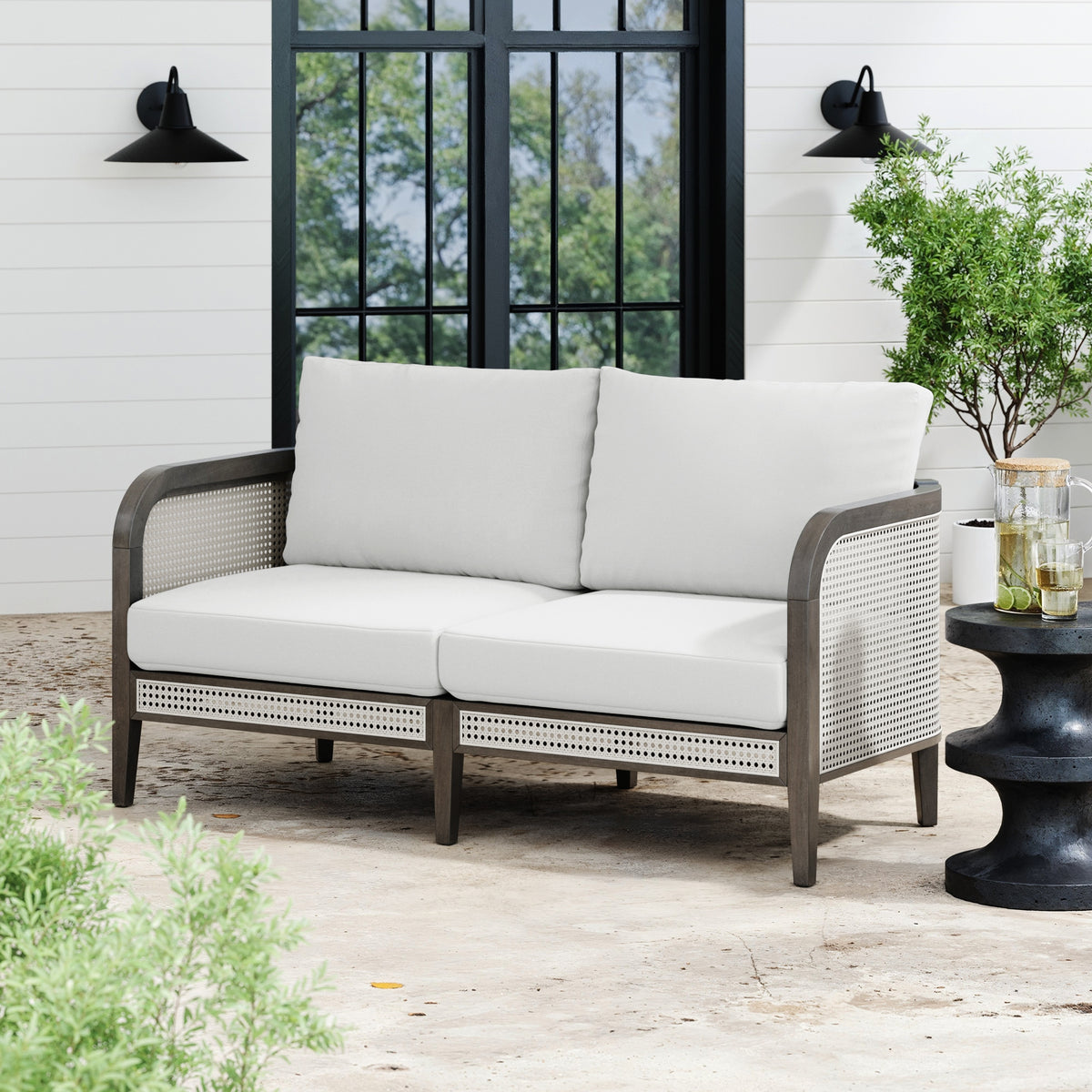 Rattan Outdoor Patio Loveseat & 2 Arm Chairs Graphite
