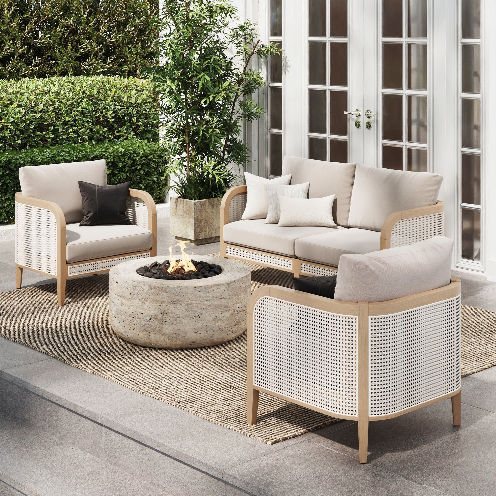 Twila Rattan Outdoor Patio One Loveseat Two Arm Chairs Gray Oak