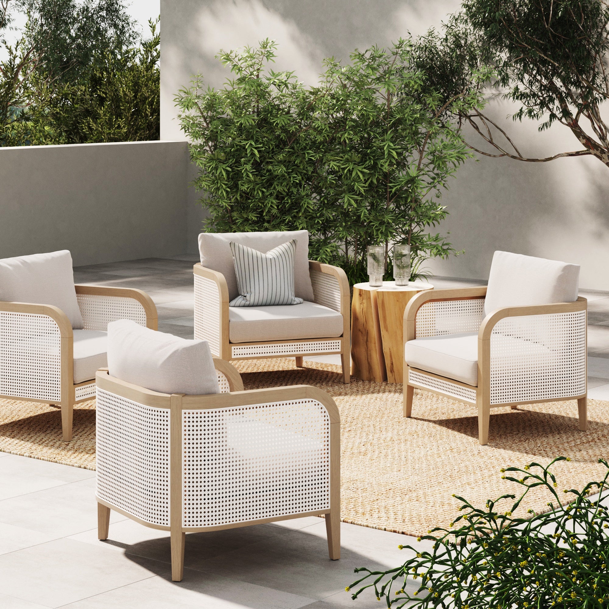 Twila Outdoor Patio Cushioned Four Arm Chairs Gray Oak | Nathan James