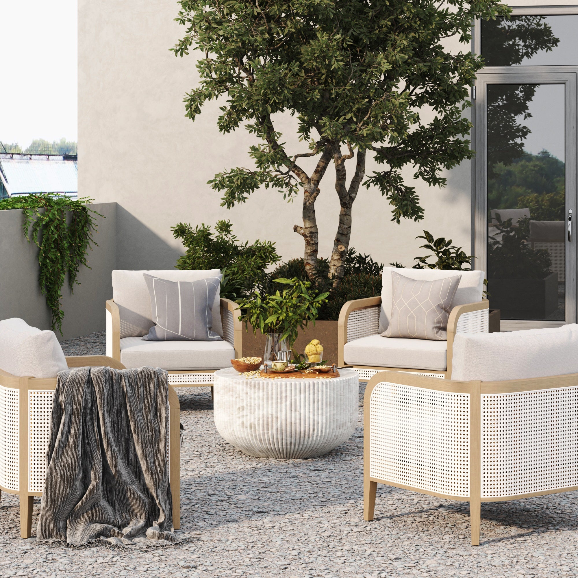 Twila Outdoor Patio Cushioned Four Arm Chairs Gray Oak | Nathan James