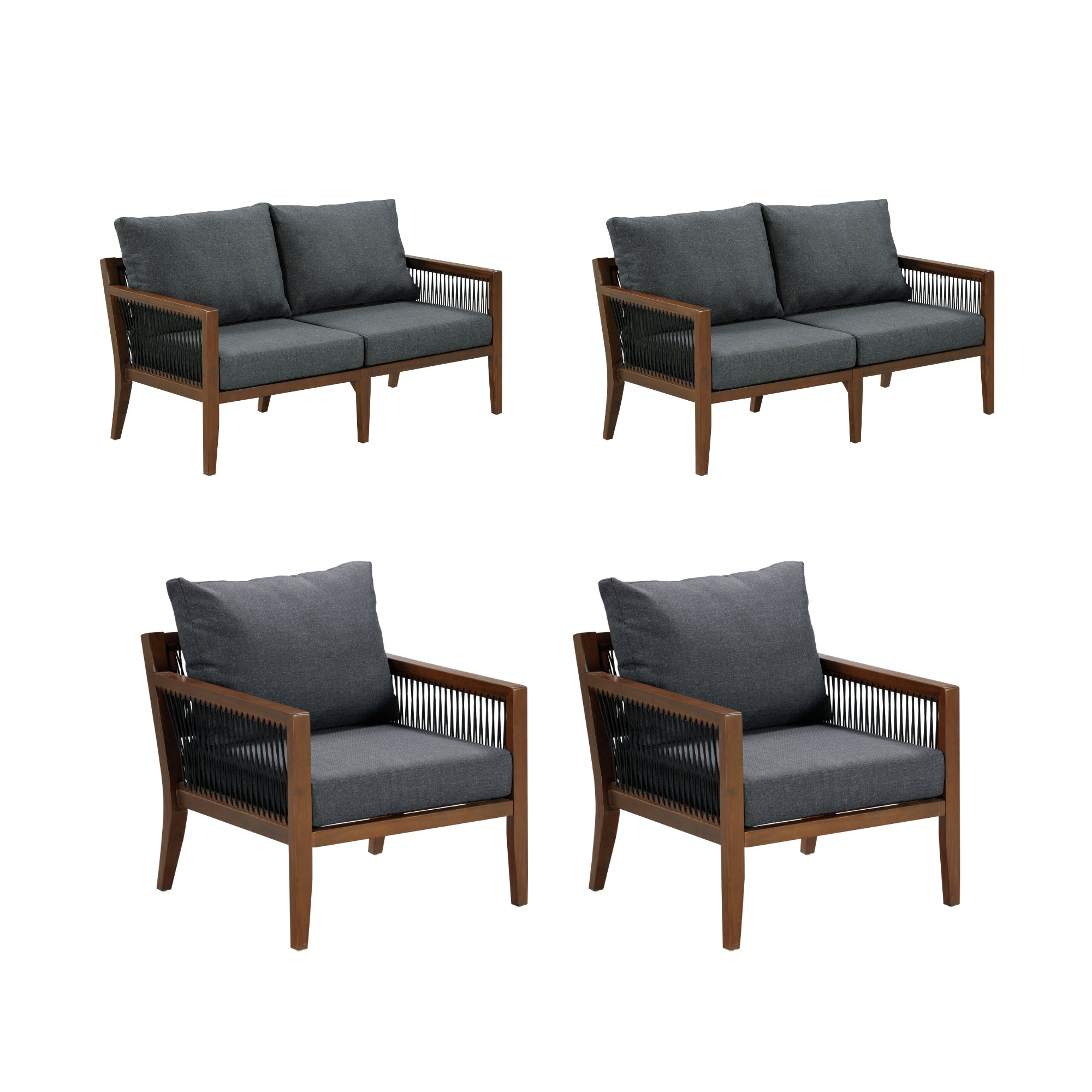Set of 2 Outdoor Loveseats & 2 Chairs Dark Gray