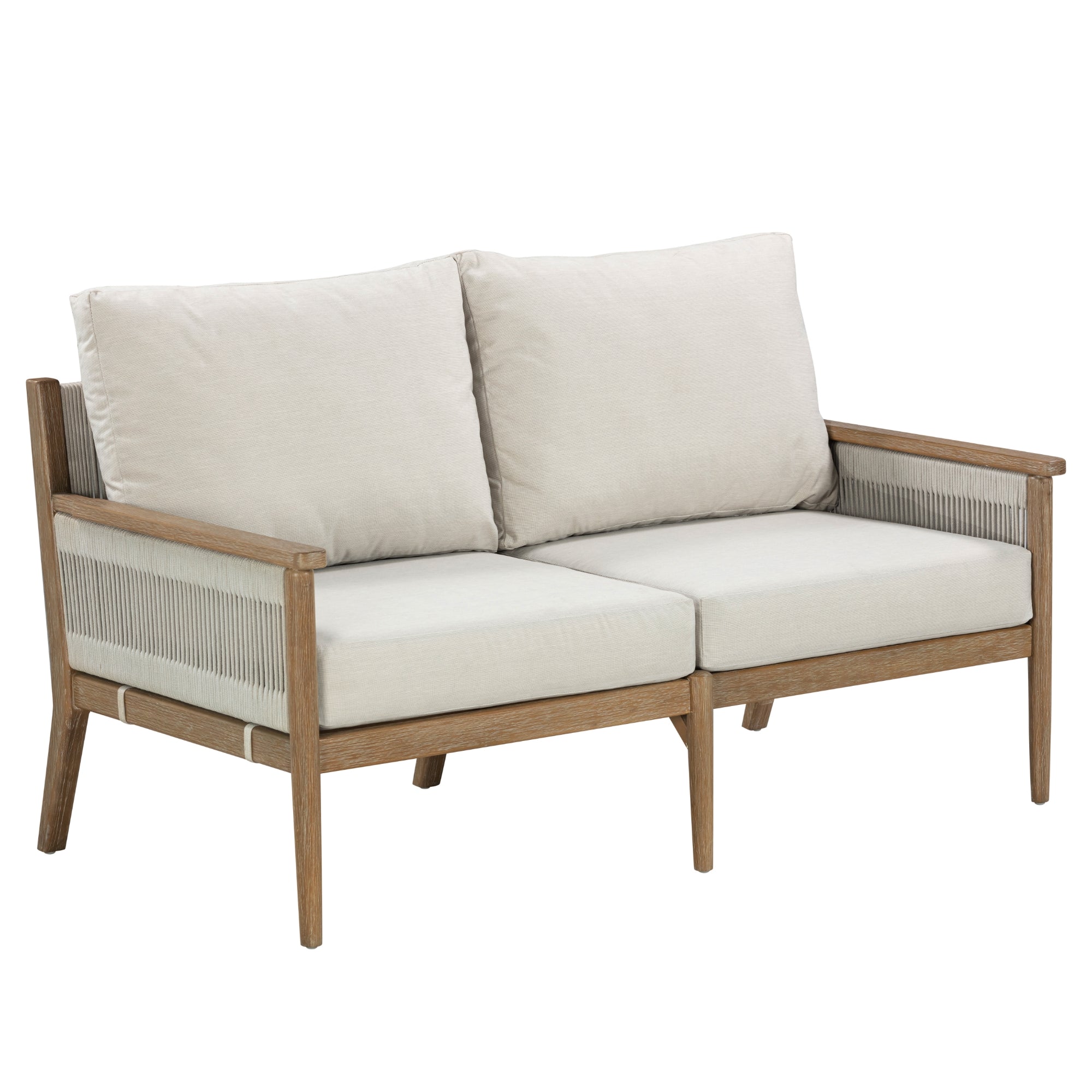 Wood & Rope Outdoor Patio Cushioned Loveseat