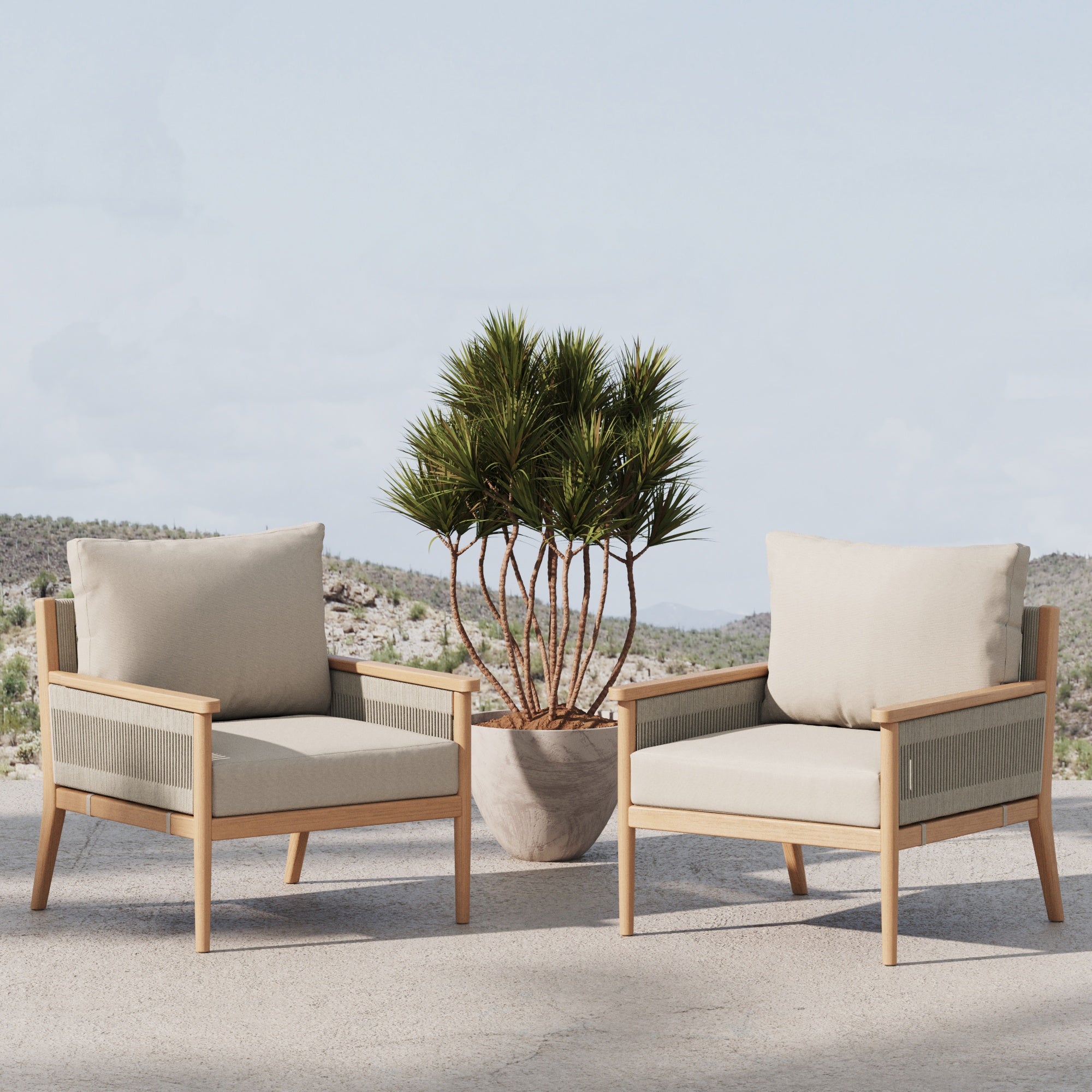 レスリー・セイヤー ネクタリンフロムザガーデン　17/21 Twila Outdoor Patio Cushioned Two Arm Chairs Gray Oak | Nathan James