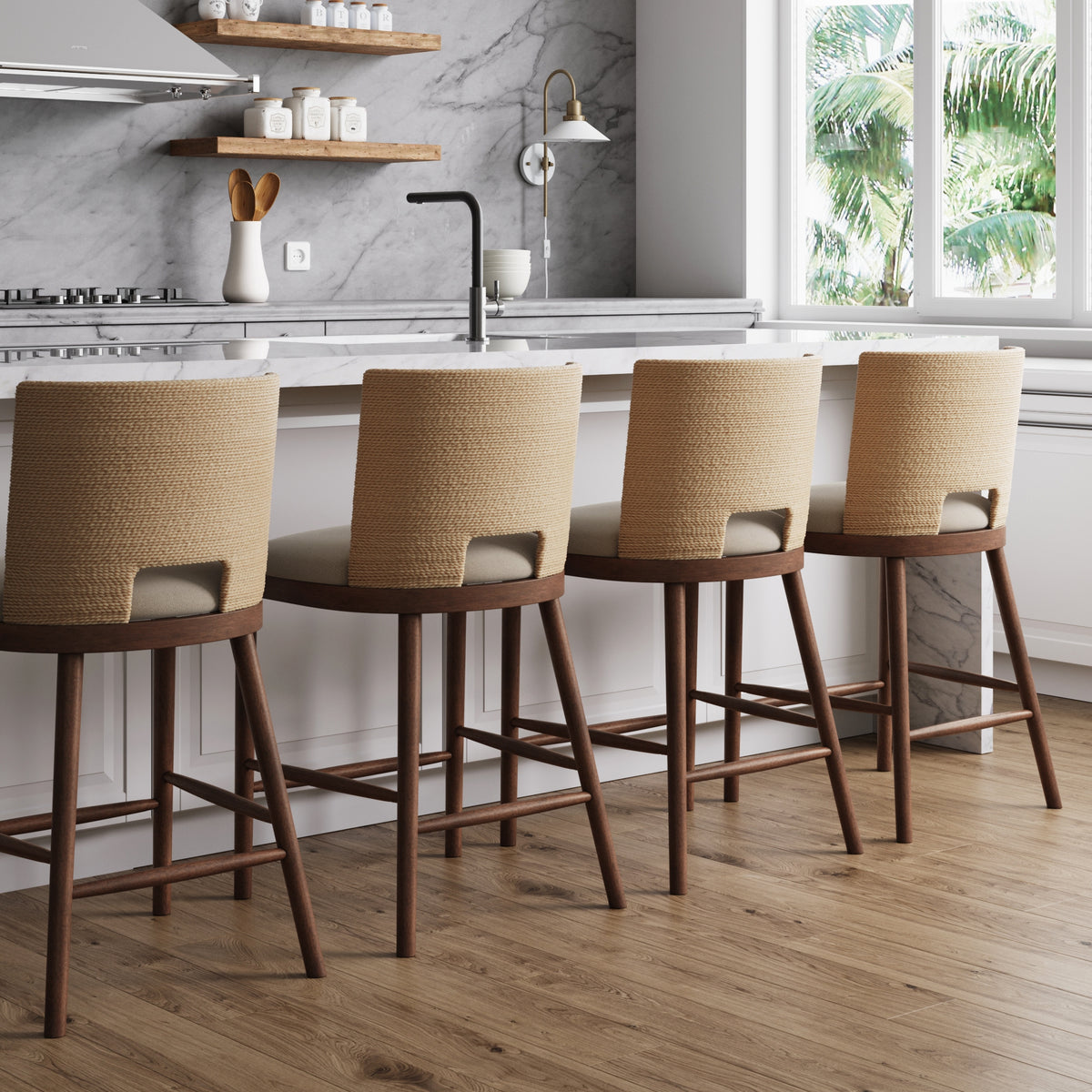 Webster Bar Stool Seagrass Rope Medium Brown Set of 4 | Nathan James