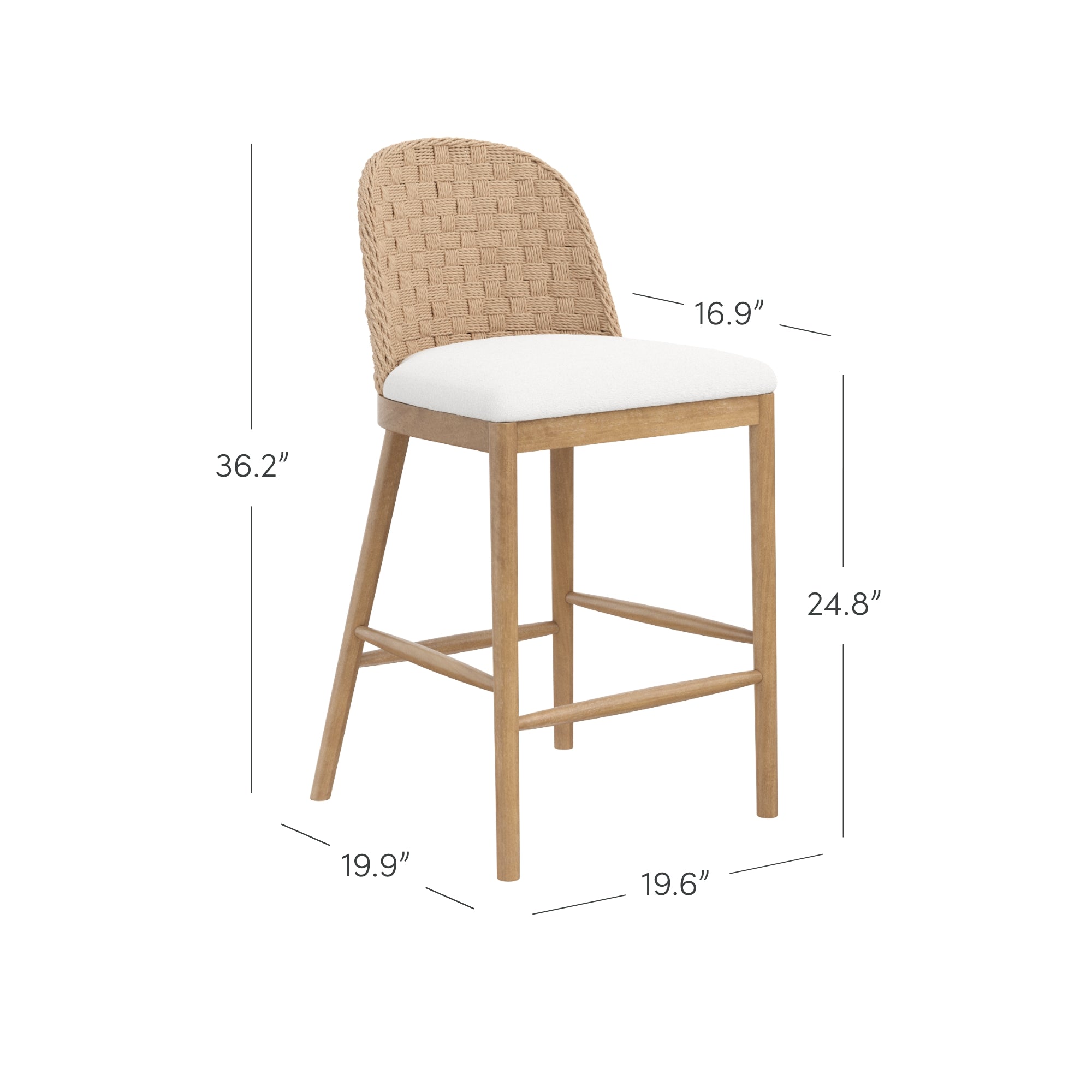 Woven Seagrass Back & Boucle Counter Bar Stool - Thumbnail 5