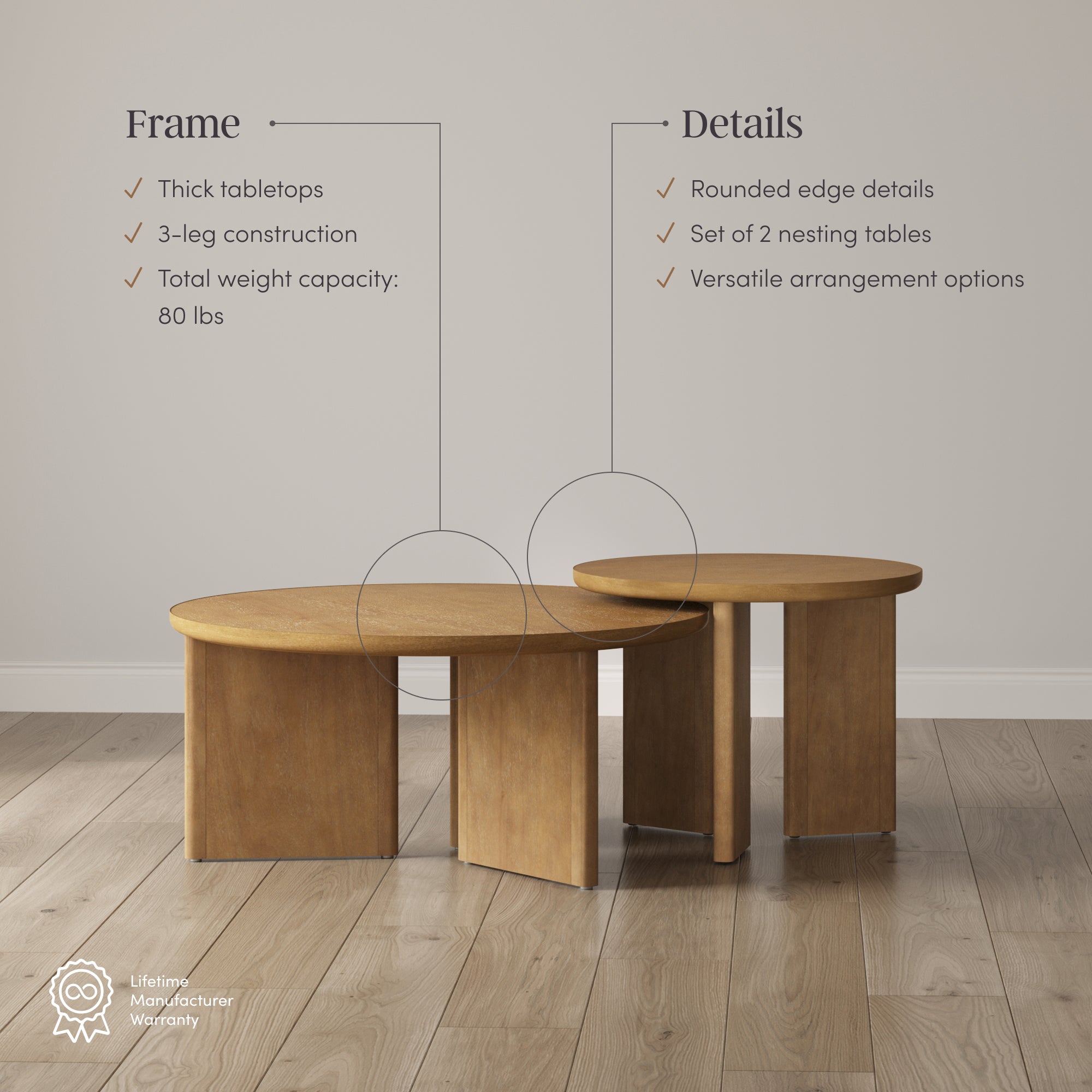 Davis Mid-Century Modern Wood Nesting Coffee Table Set | Nathan James