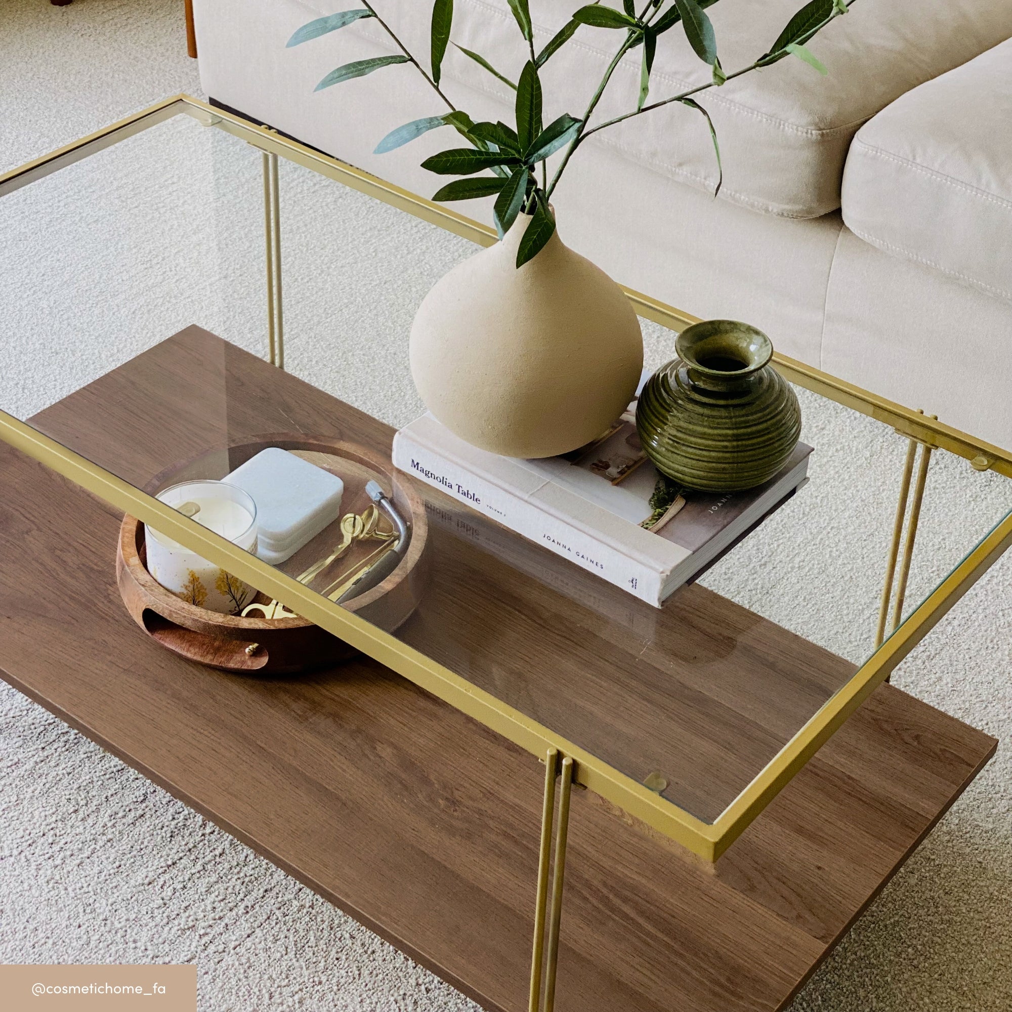 Asher Glass and Metal Coffee Table with Wood Shelf | Nathan James