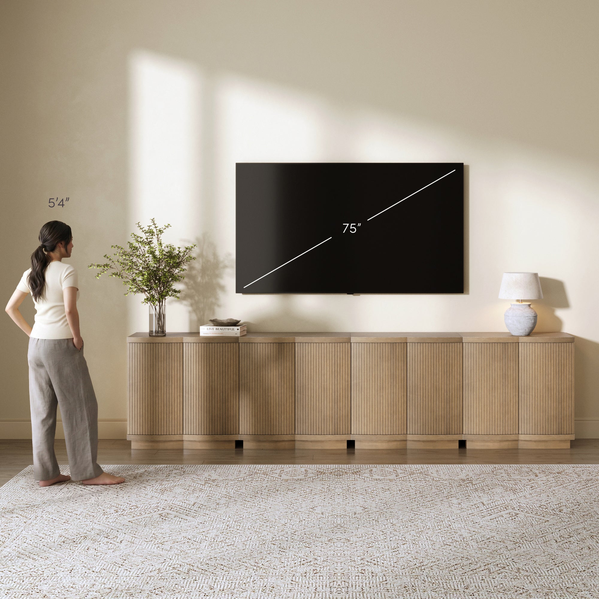 Tambellini Credenza Fluted Wood Light Brown Set of 4 | Nathan James