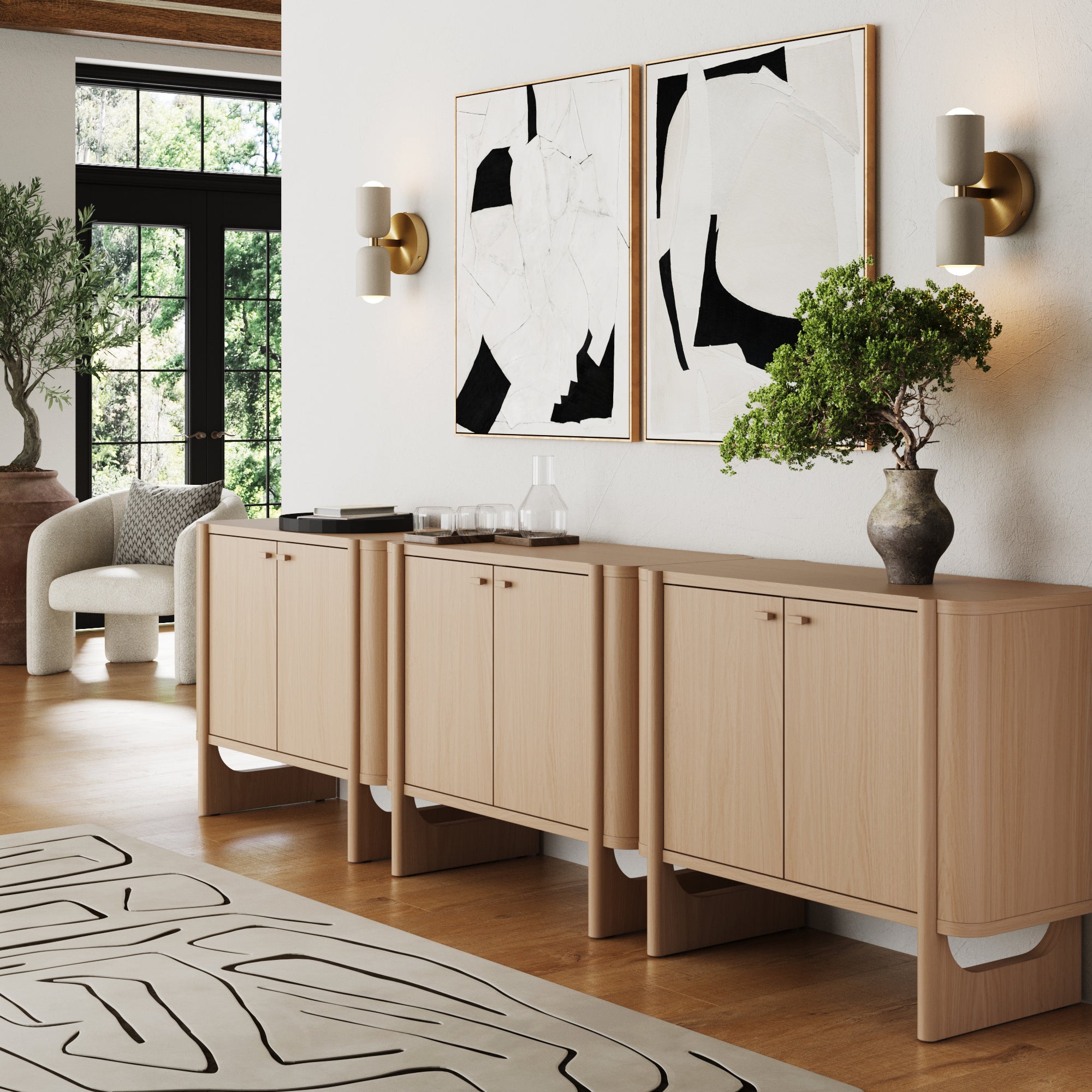 Solace Credenza Solid Wood Raw Oak Set of 3 | Nathan James Solace Credenza Solid Wood Raw Oak Set of 3 | Nathan James