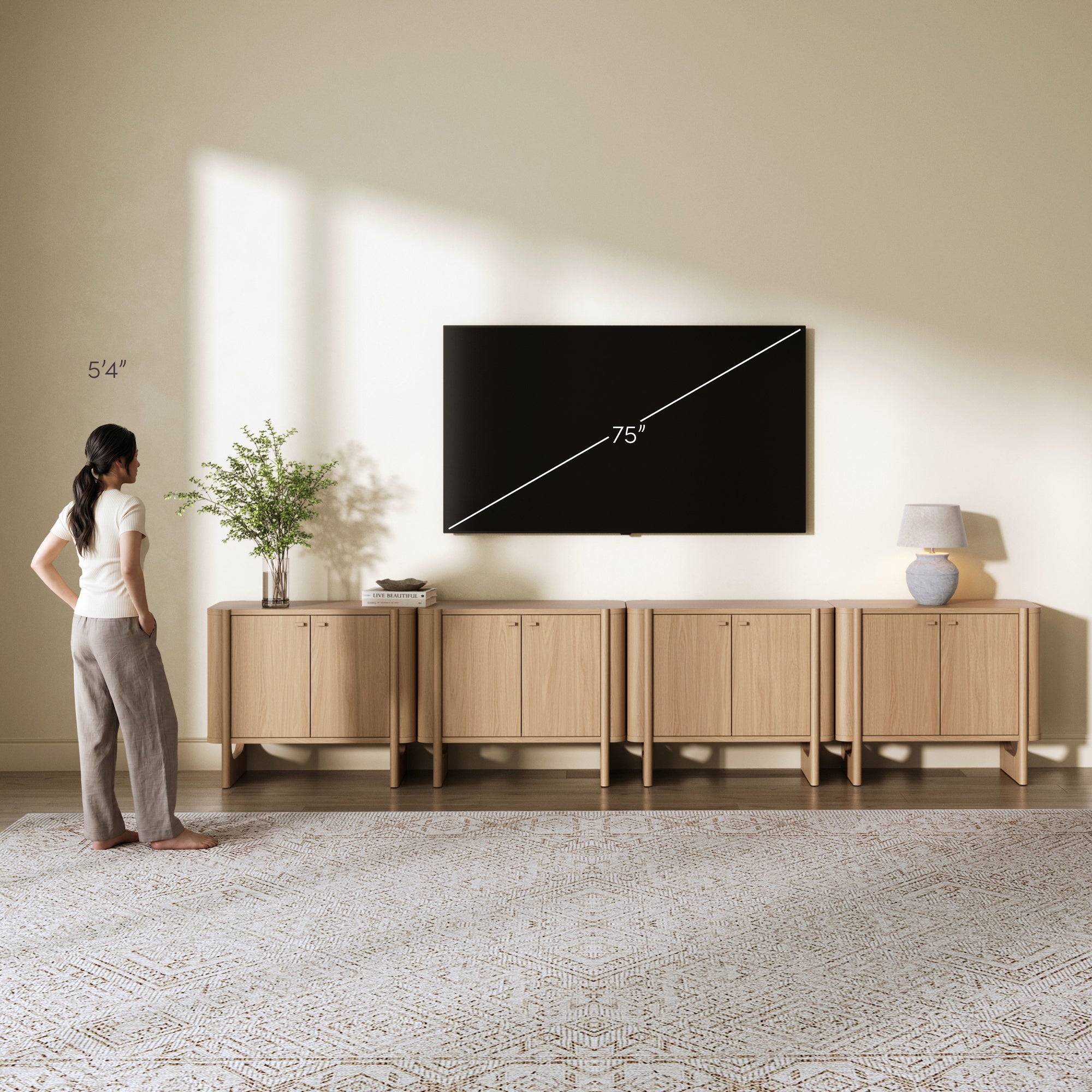 Large Mid-Century Modern Solid Wood Credenza Raw Oak (Set of 4) - Nathan James