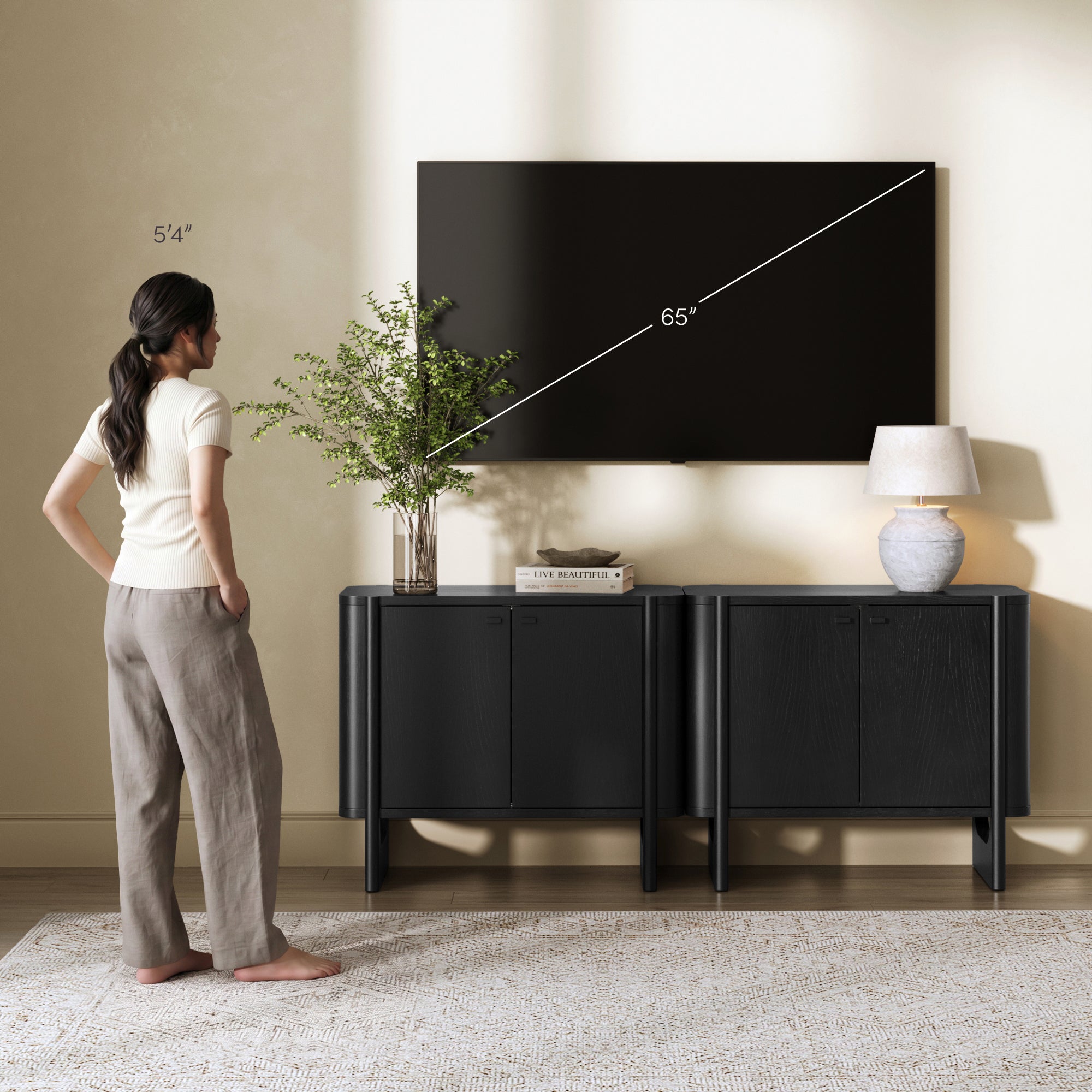 Mid-Century Wood TV Console Black for TVs up to 65" - Nathan James