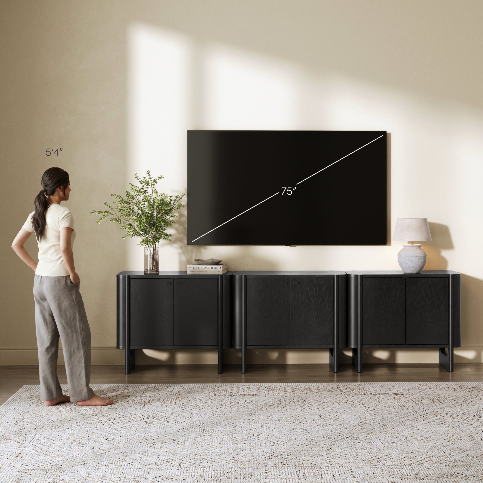 Solace Credenza Solid Wood Black Set of 3 | Nathan James