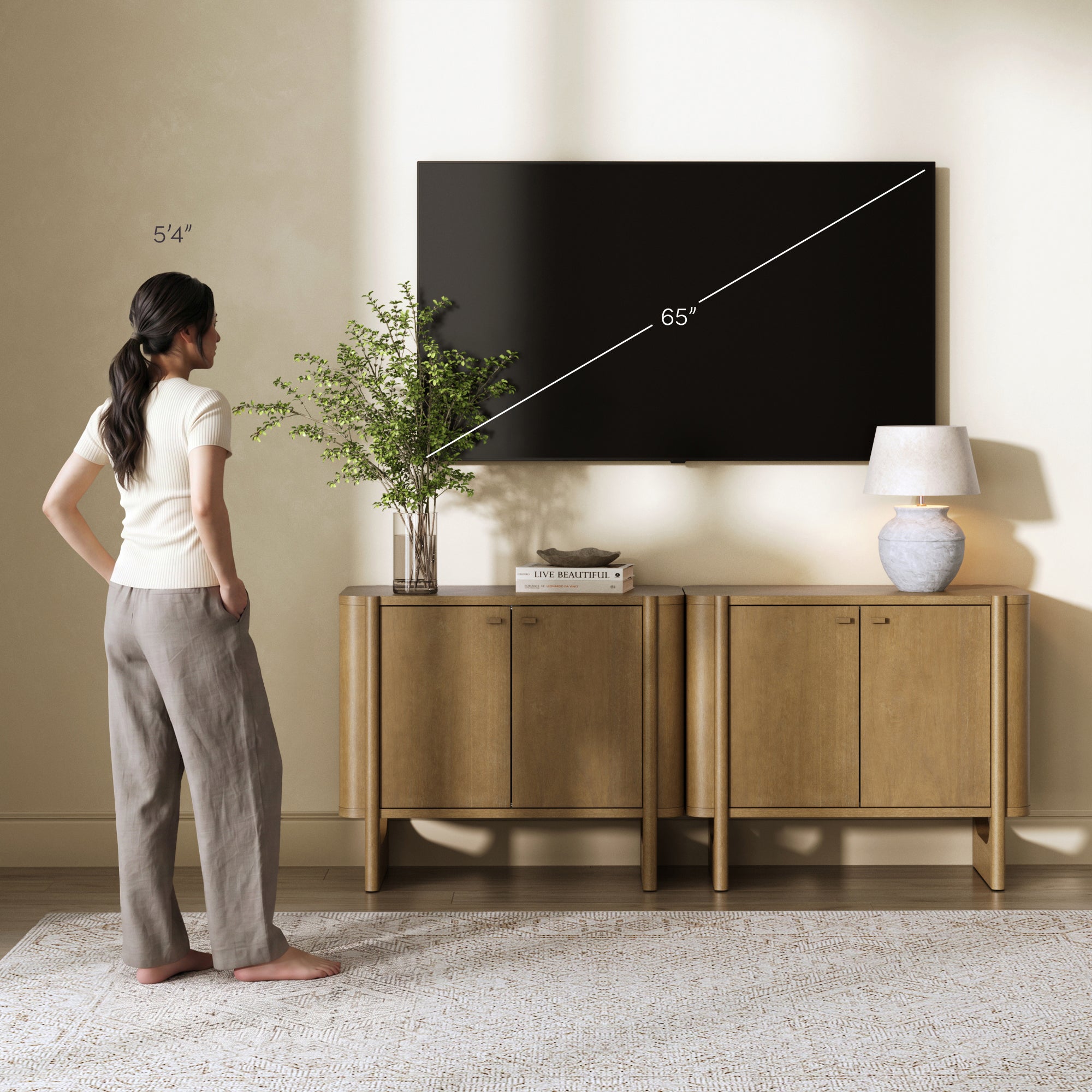 Mid-Century Wood TV Console Light Brown for TVs up to 65" - Nathan James