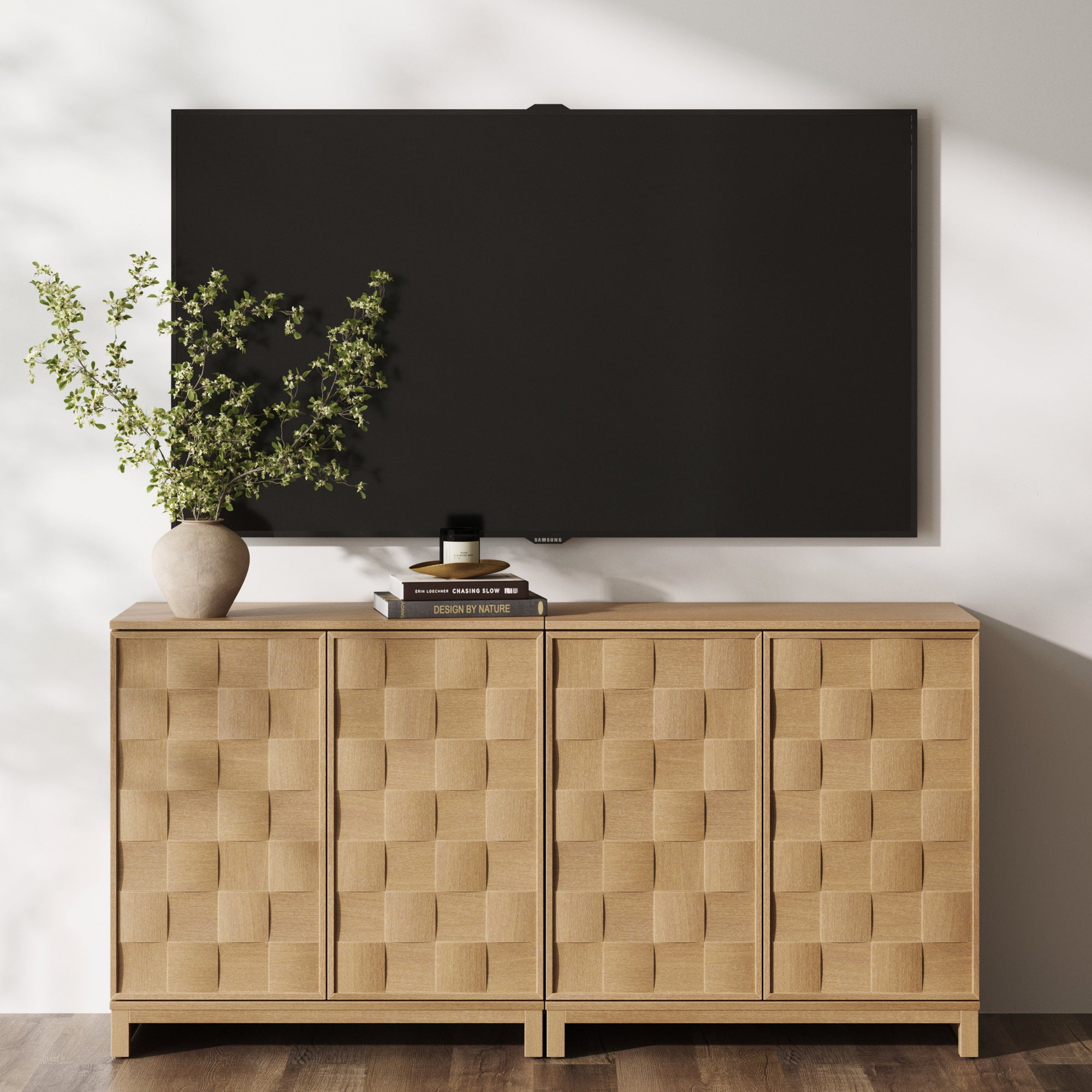 Mid Century Modern Bar Cabinet with Doors (Set of 2)