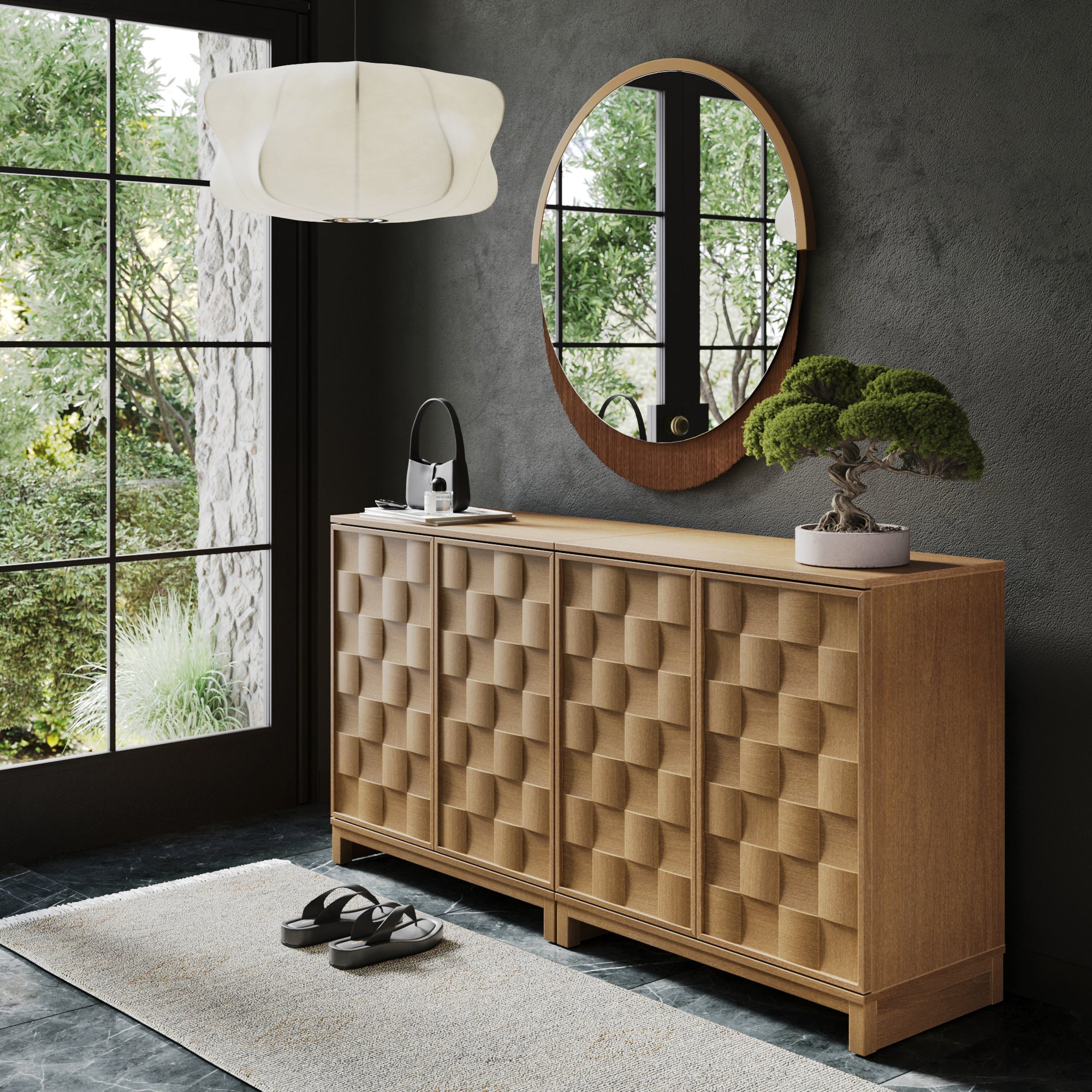 Mid Century Modern Bar Cabinet with Doors (Set of 2)