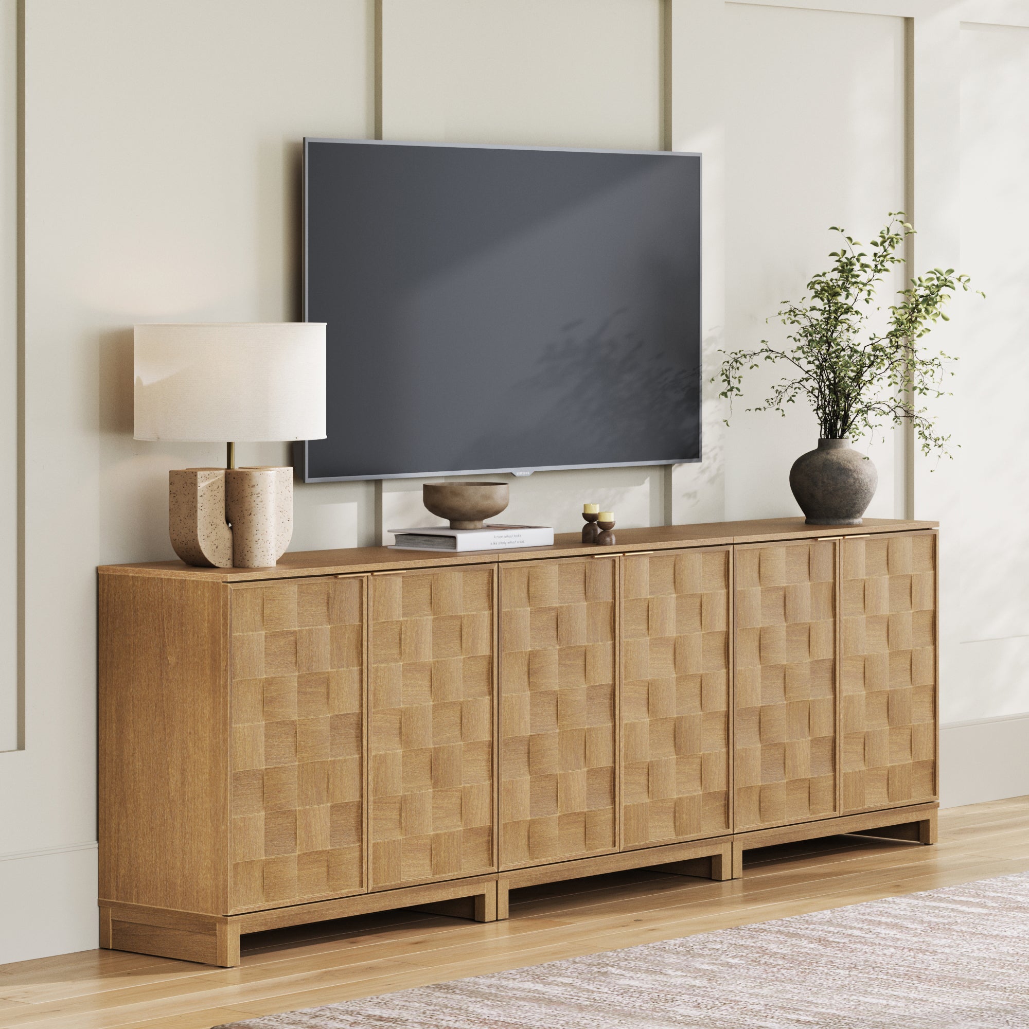 Mid Century Modern TV Stand Console with Doors for TVs up to 75" - Nathan James