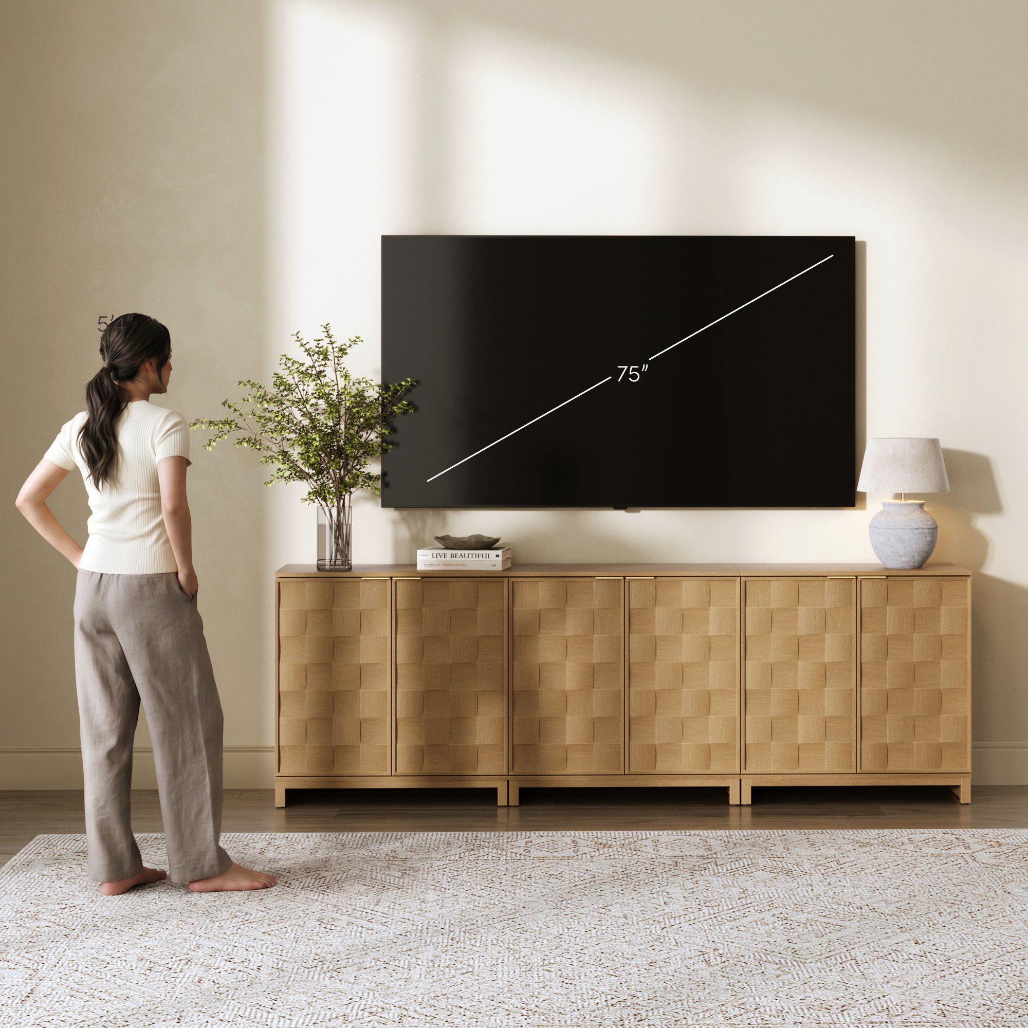 Mid Century Modern TV Stand Console with Doors for TVs up to 75" - Nathan James