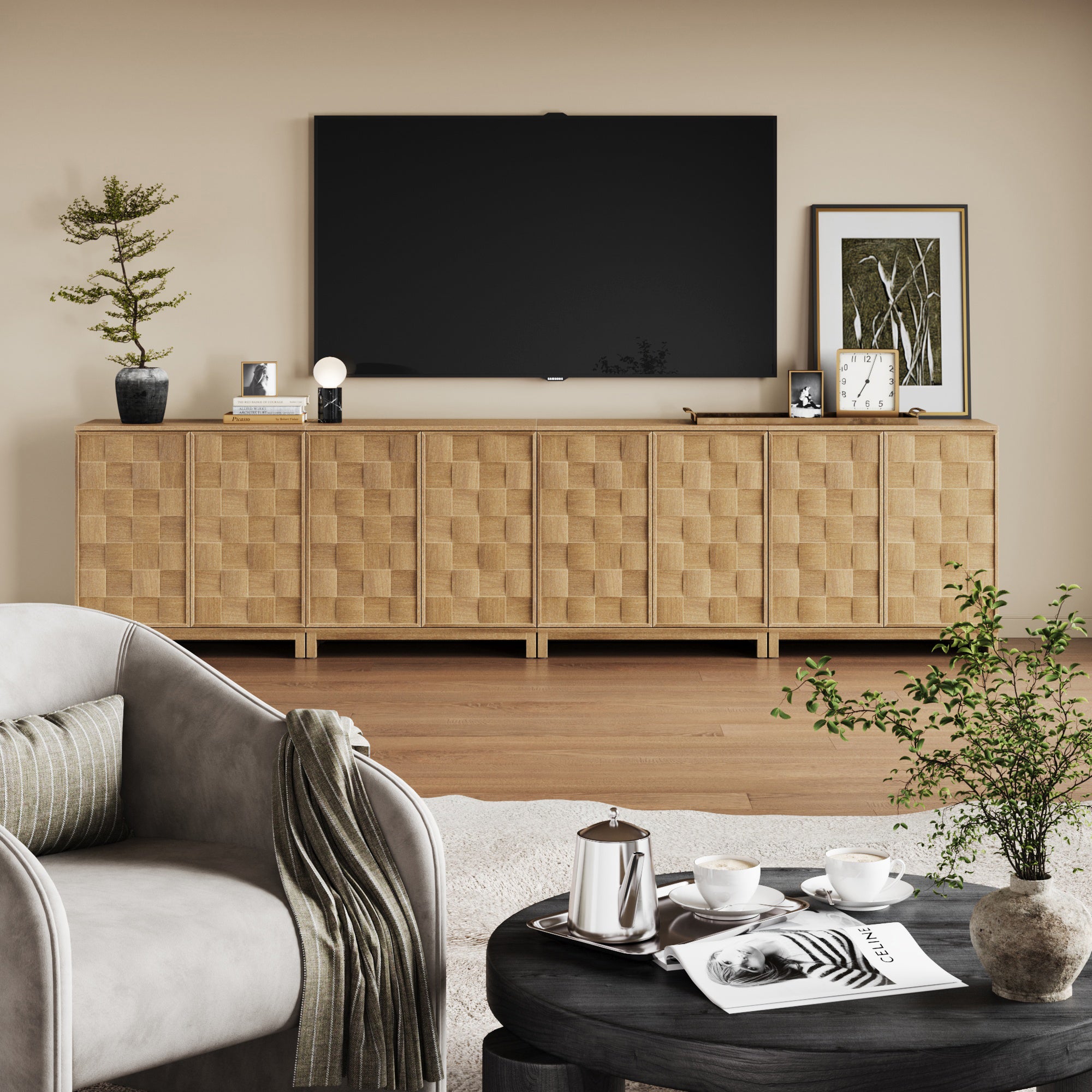 Mid Century Modern Bar Cabinet with Doors (Set of 4)