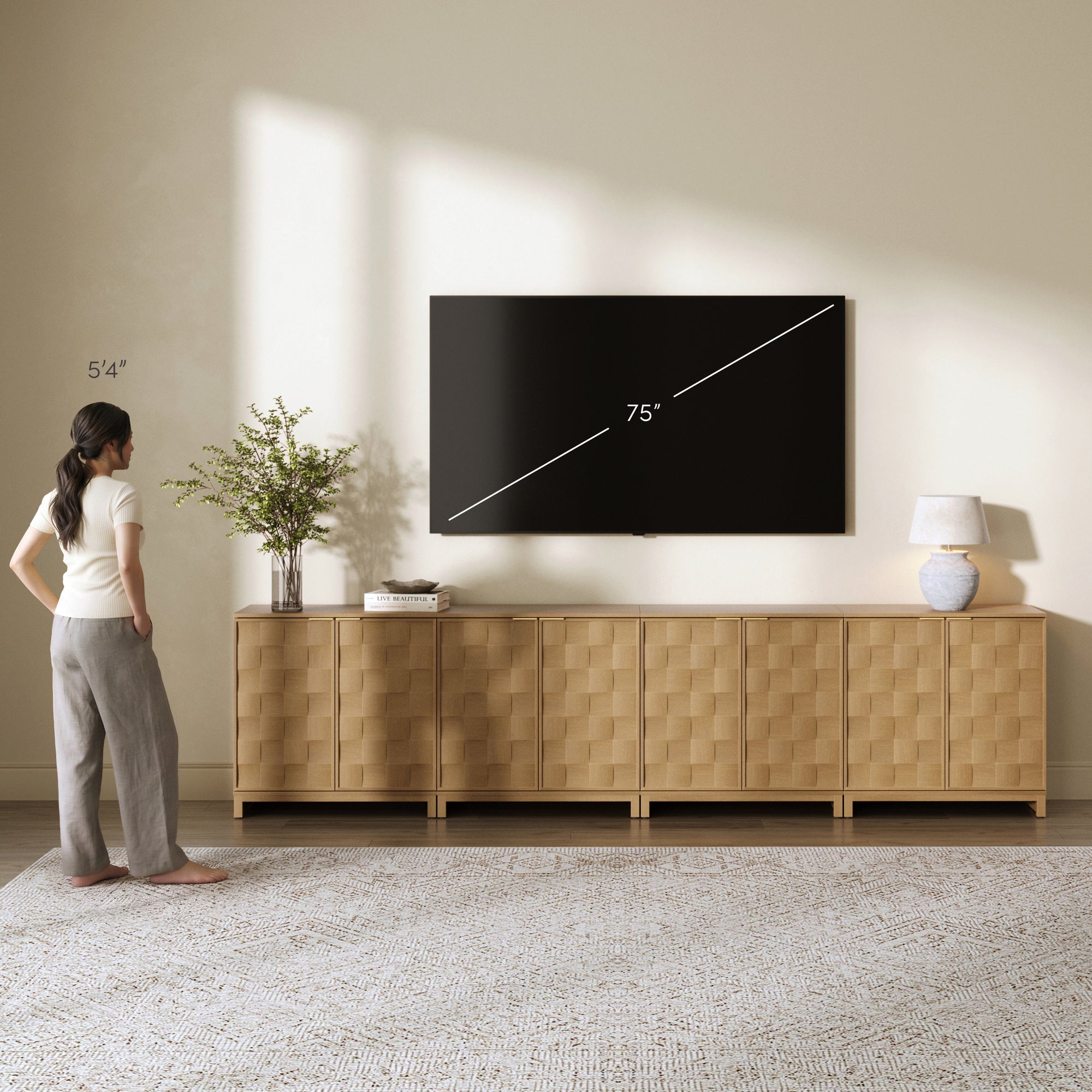 Mid Century Modern TV Stand Console with Doors for TVs up to 100" - Nathan James
