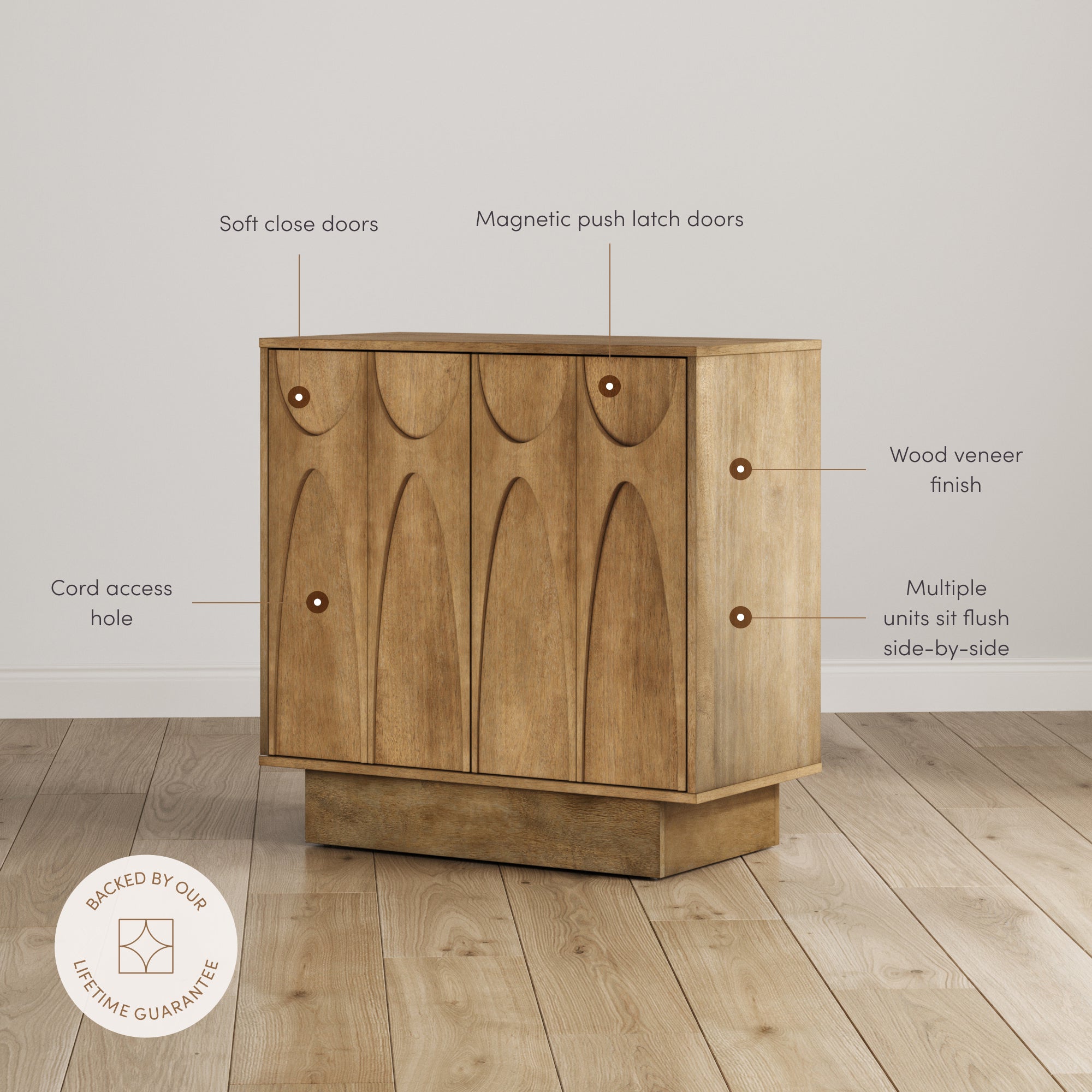 Deanne Storage Cabinet Light Brown Wood Carved Doors | Nathan James