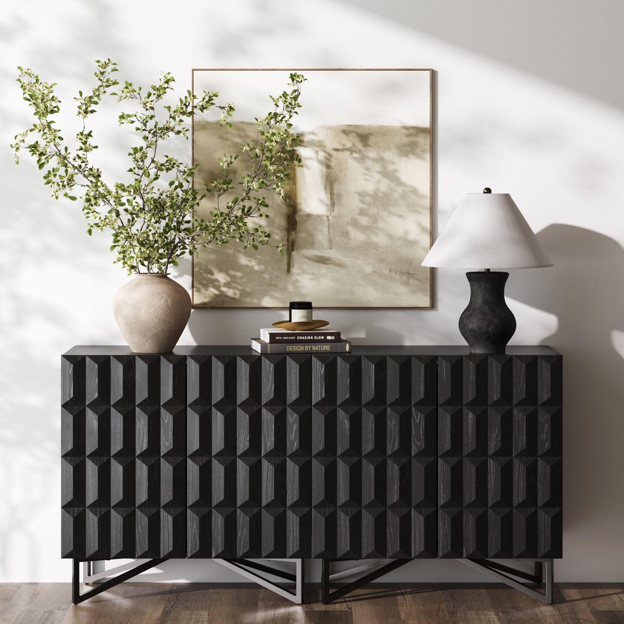 Contemporary Credenza Storage with Textured Front Black Oak (Set of 2) - Nathan James