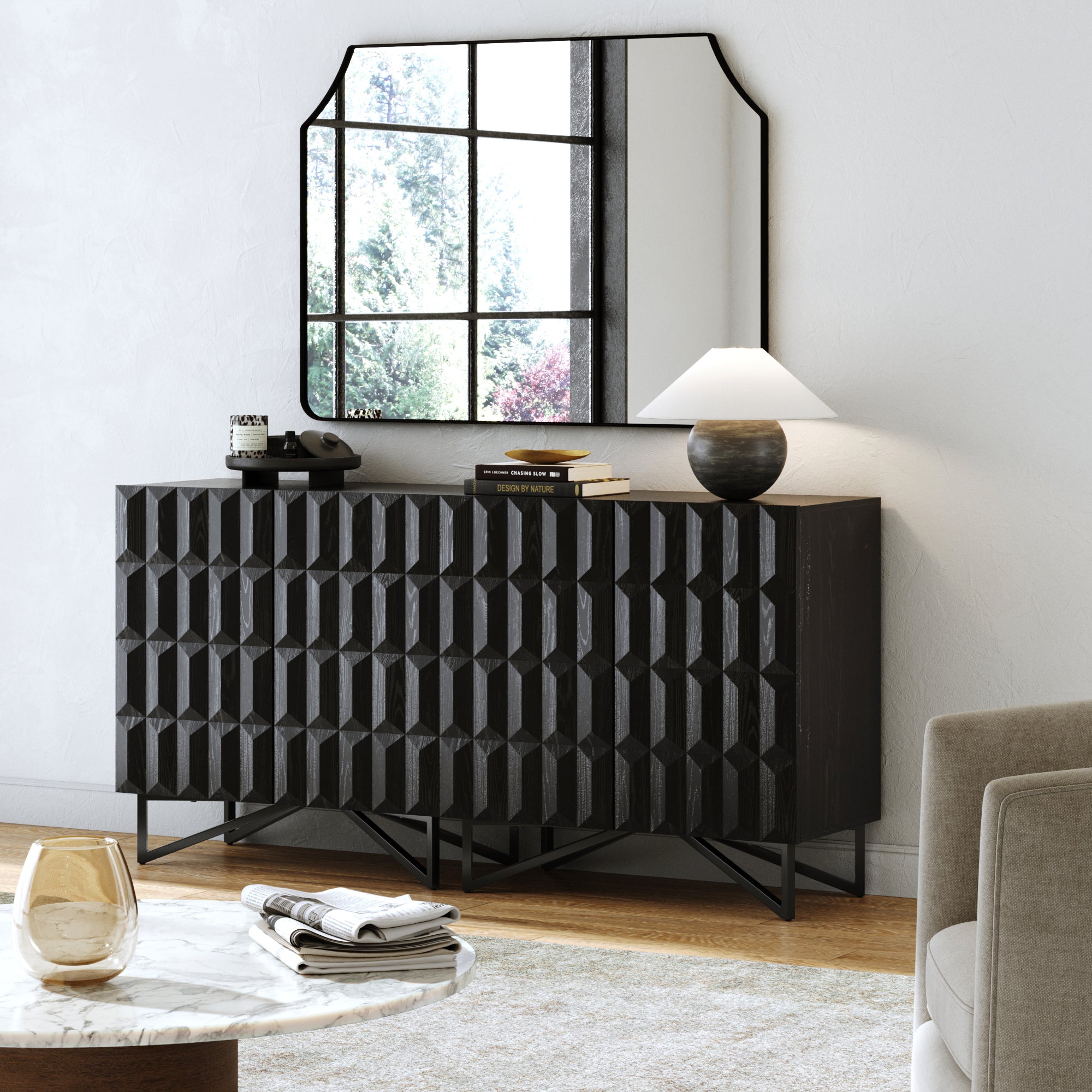 Contemporary Credenza Storage with Textured Front Black Oak (Set of 2) - Nathan James