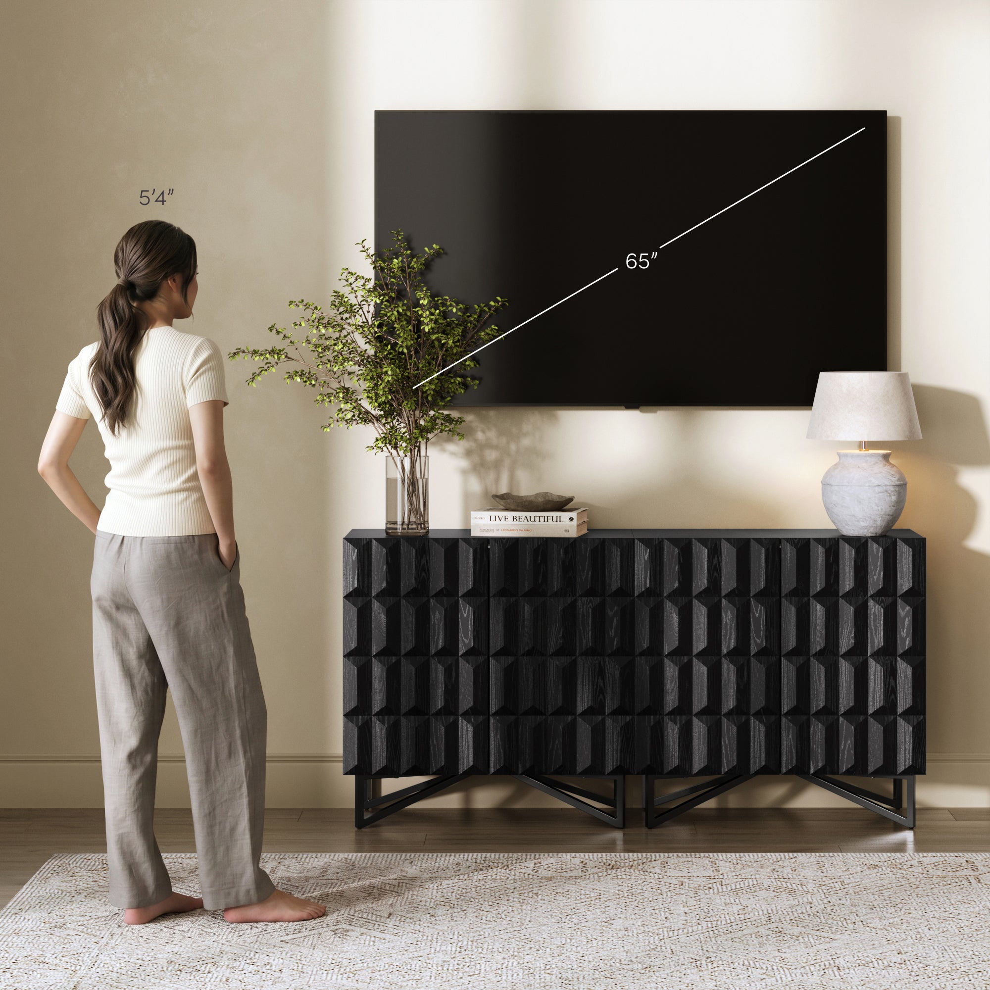Contemporary Credenza Storage with Textured Front Black Oak (Set of 2) - Nathan James