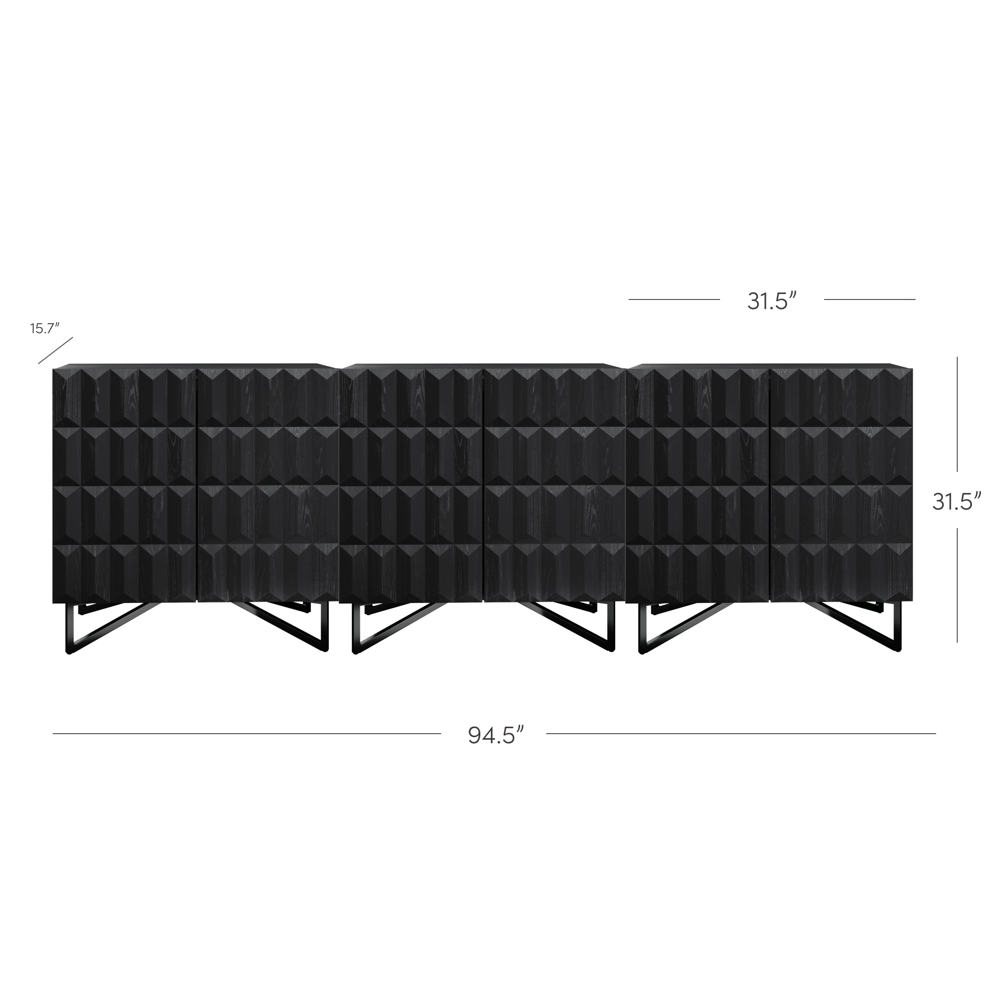 Wolfie Credenza Black Oak Textured Front Set of 3 | Nathan James