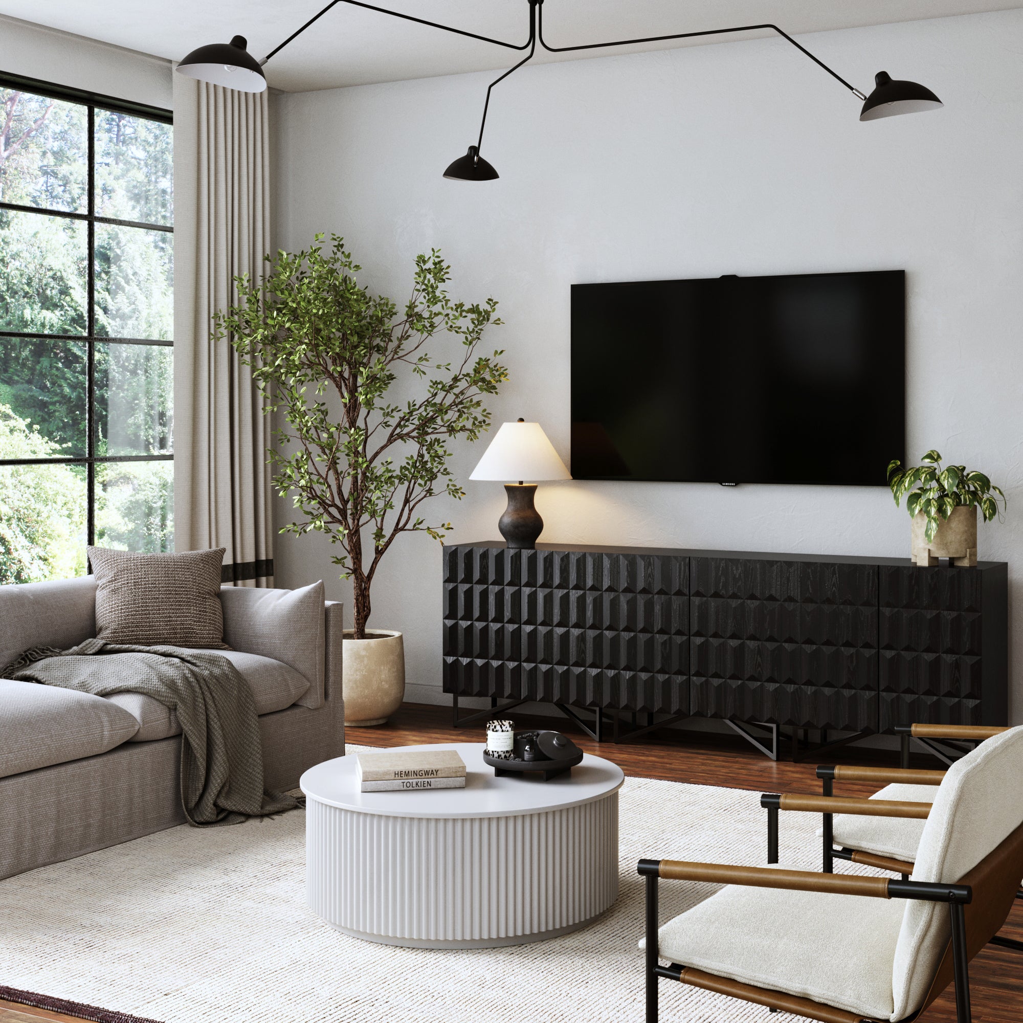 Contemporary Credenza Storage with Textured Front Black Oak (Set of 3) - Nathan James