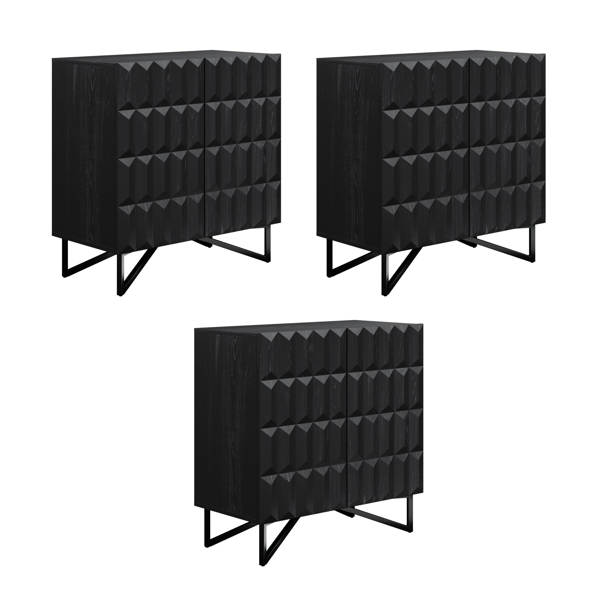 Wolfie Credenza Black Oak Textured Front Set of 3 | Nathan James